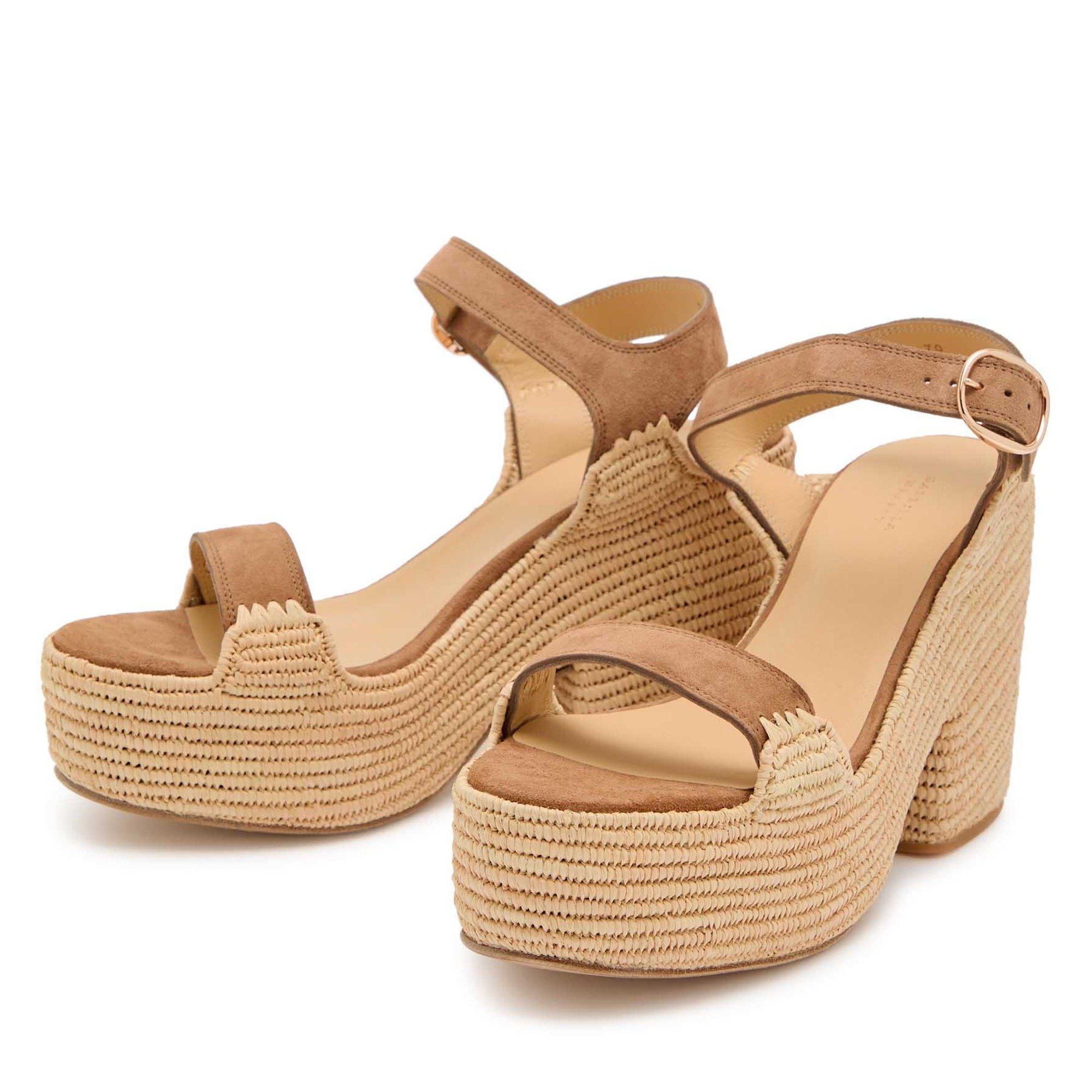 CAMEL - Gabriela Hearst - Women's Sardis Suede Heeled Platform Sandals - 3