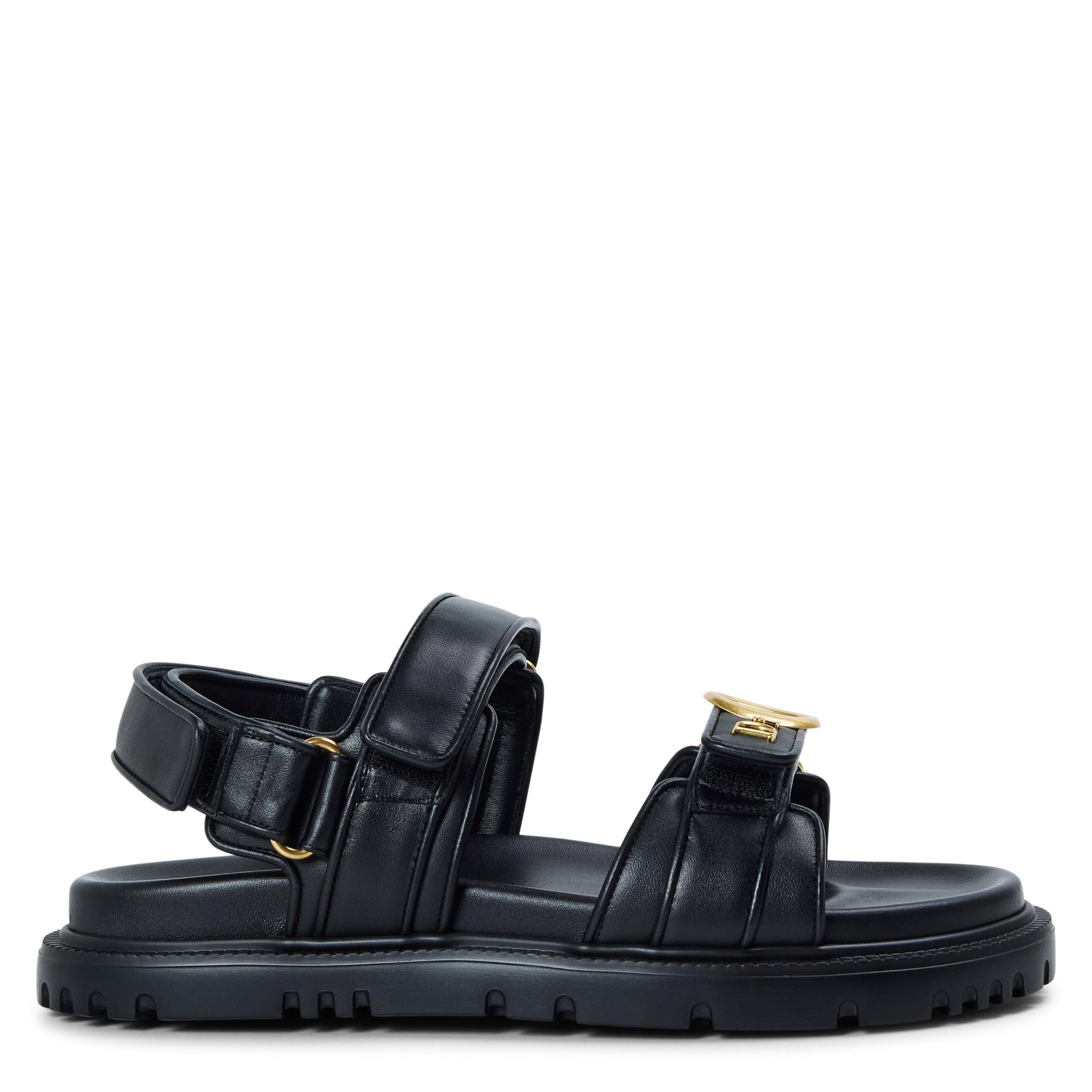BLACK - DIOR - Women's Logo Leather Flat Sandals - 1
