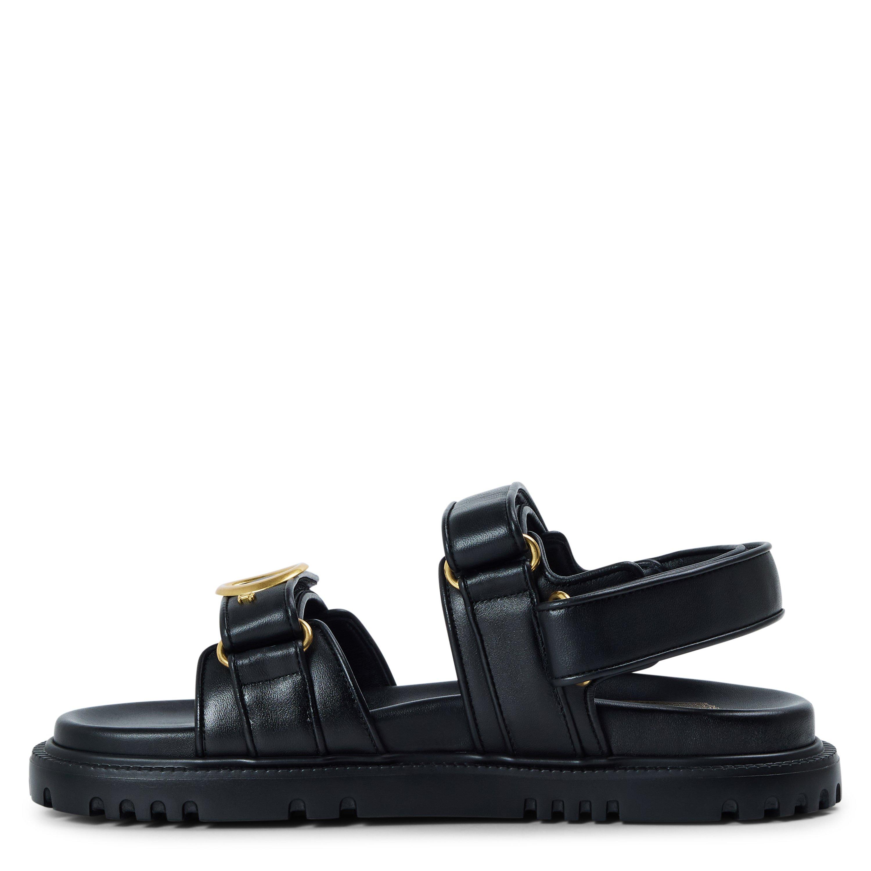 BLACK - DIOR - Women's Logo Leather Flat Sandals - 2