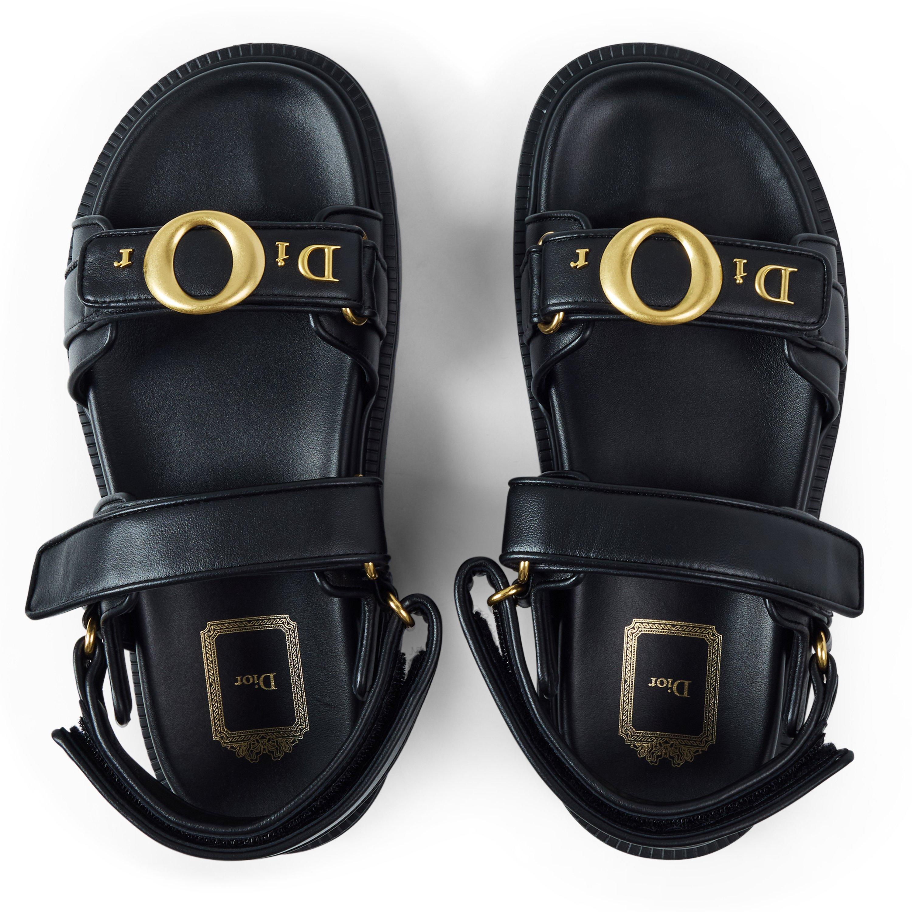 BLACK - DIOR - Women's Logo Leather Flat Sandals - 4