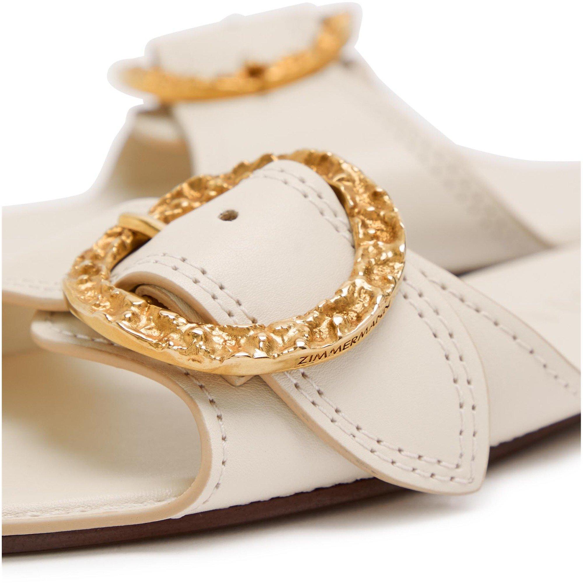 OFF WHITE - Zimmermann - Women's Solena Leather Flat Sandals - 5