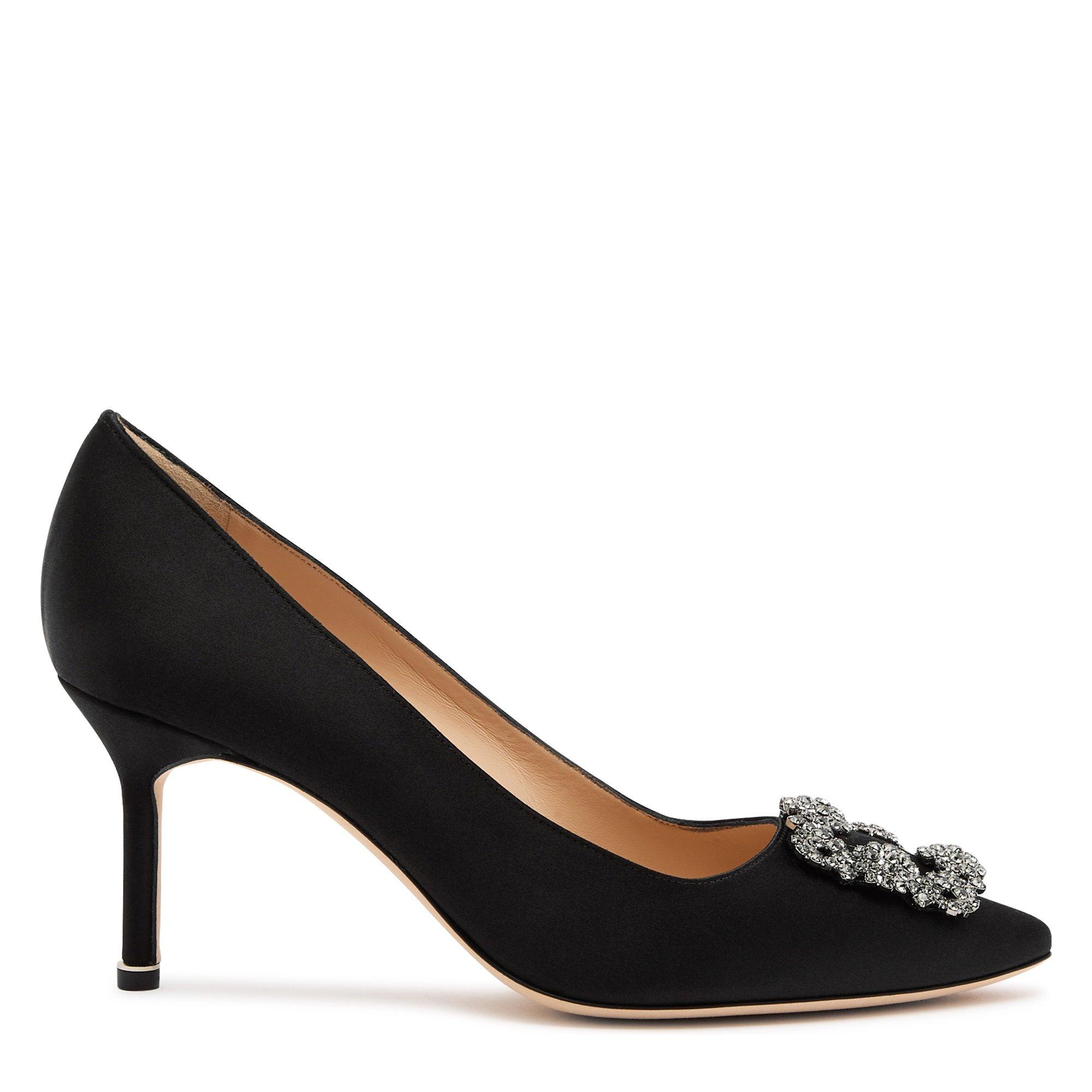 BLACK - Manolo Blahnik - Women's Hangisi Satin Pointed-Toe Stiletto Heels - 1