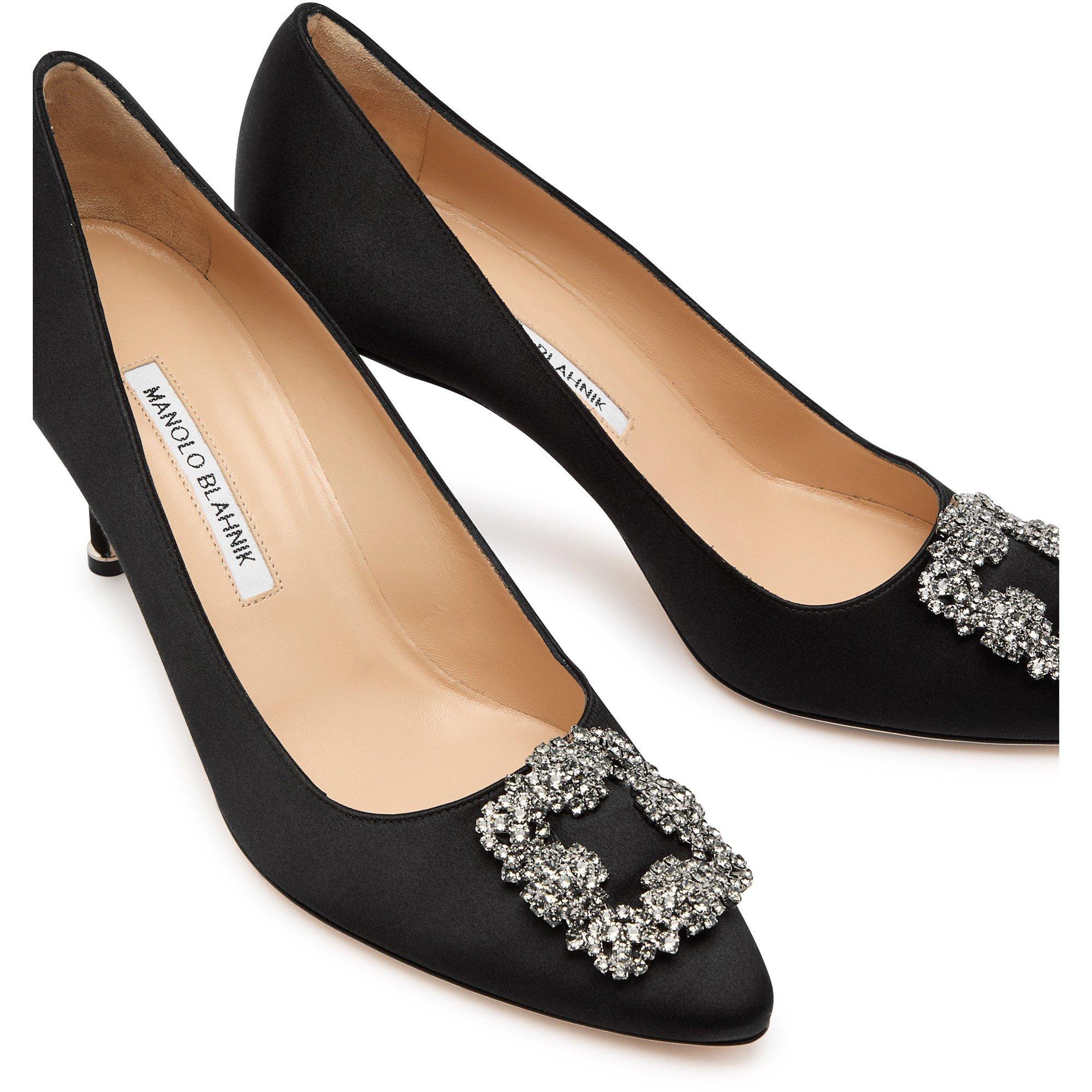 BLACK - Manolo Blahnik - Women's Hangisi Satin Pointed-Toe Stiletto Heels - 4