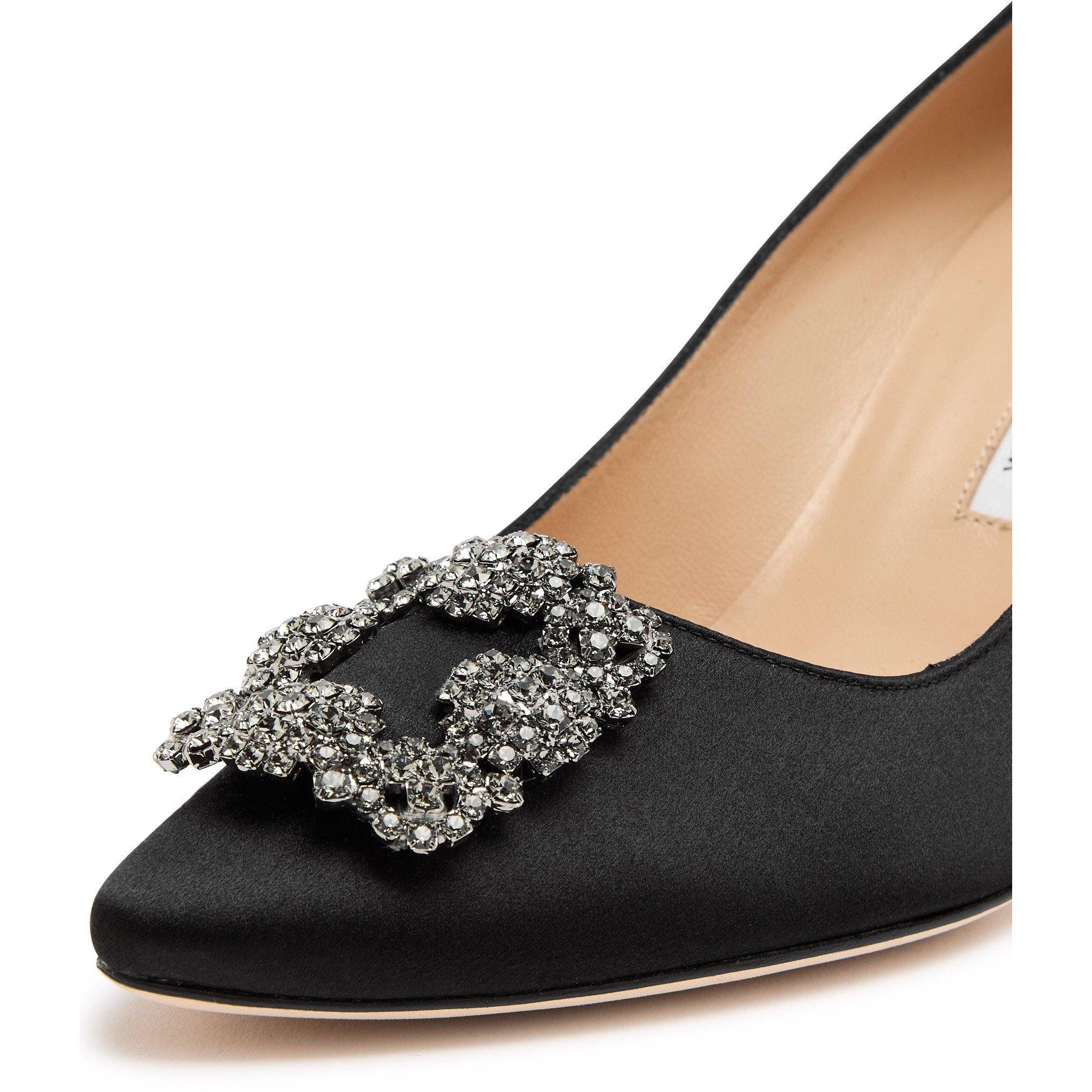 BLACK - Manolo Blahnik - Women's Hangisi Satin Pointed-Toe Stiletto Heels - 5