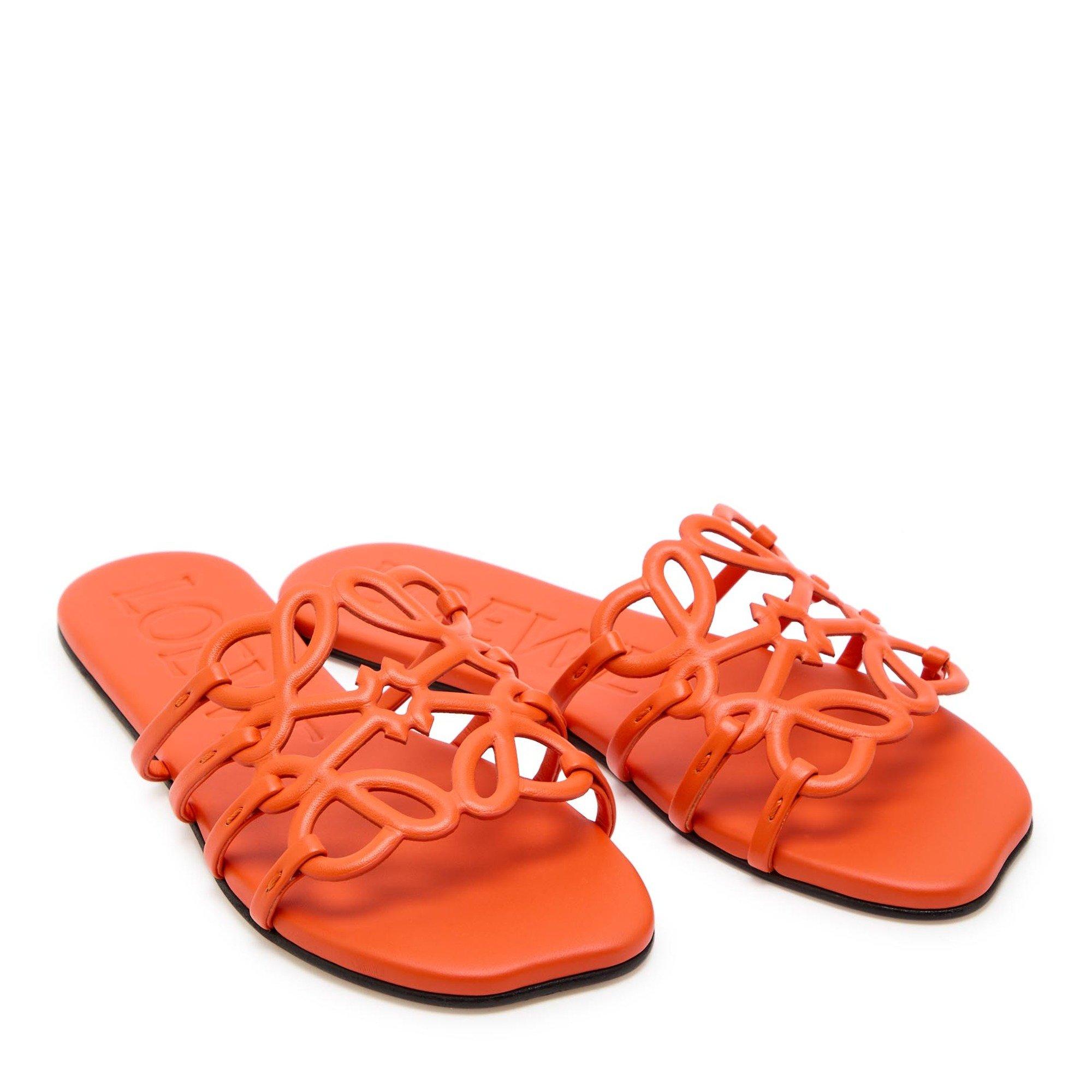 ORANGE - Loewe - Women's Petal Anagram Leather Flat Sandals - 4