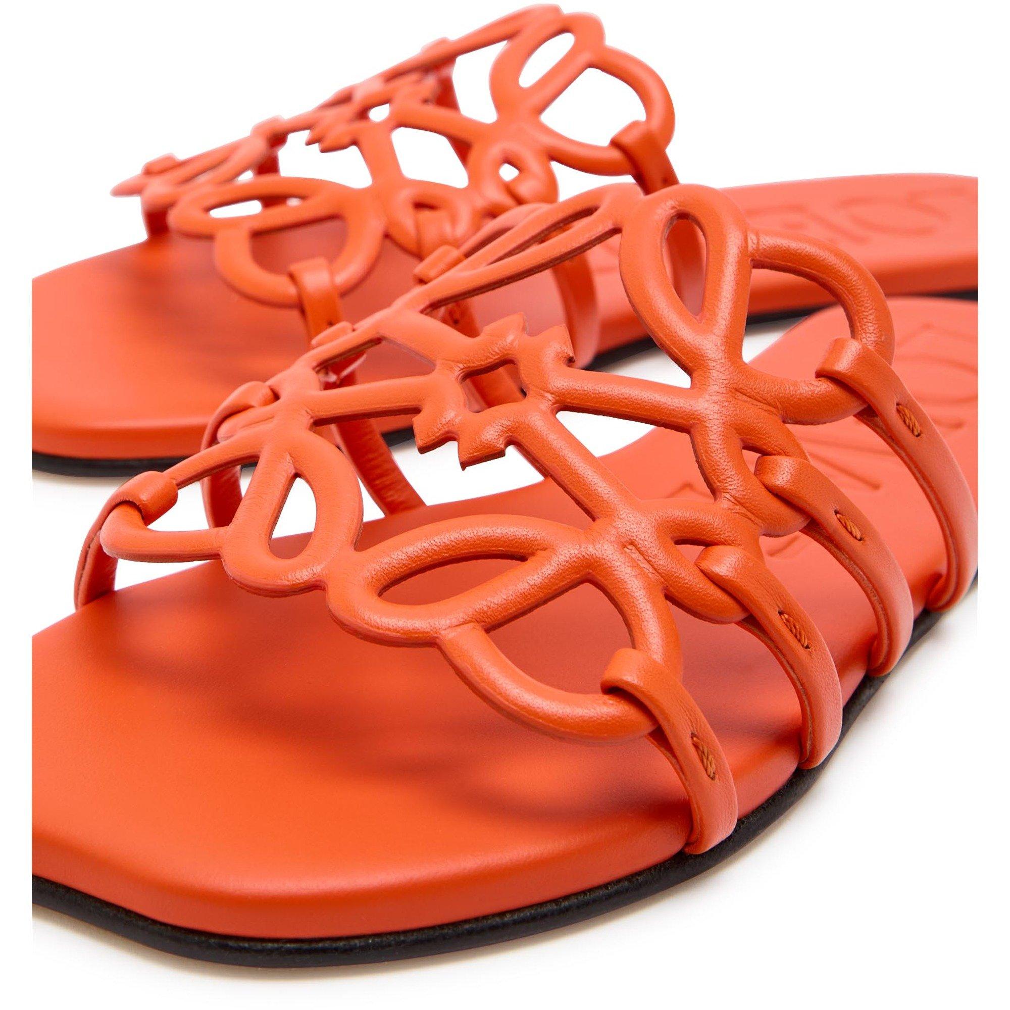 ORANGE - Loewe - Women's Petal Anagram Leather Flat Sandals - 5