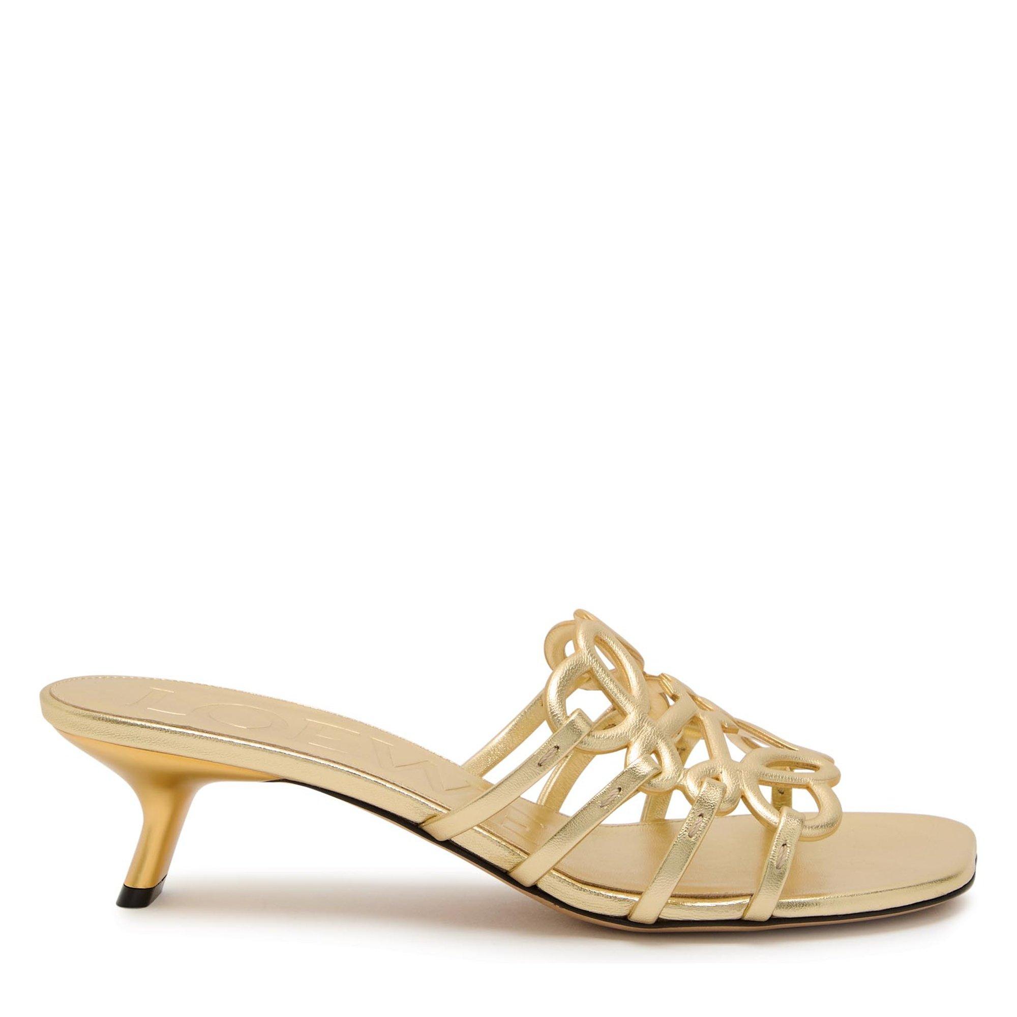 GOLD - LOEWE - Women's Petal Anagram Slide 45 Leather Heeled Mules - 1