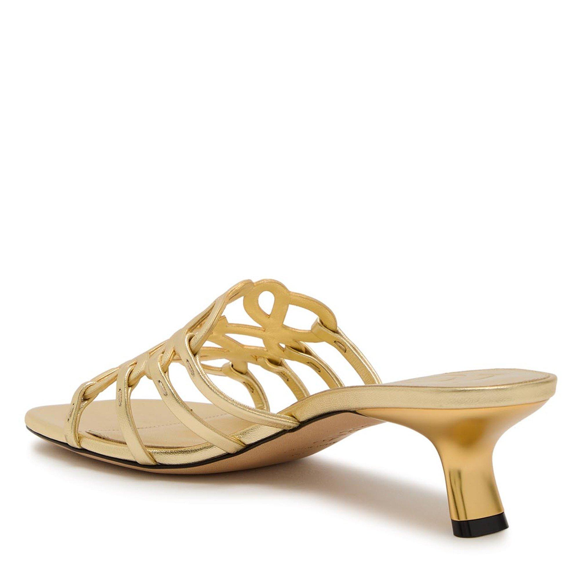 GOLD - LOEWE - Women's Petal Anagram Slide 45 Leather Heeled Mules - 2