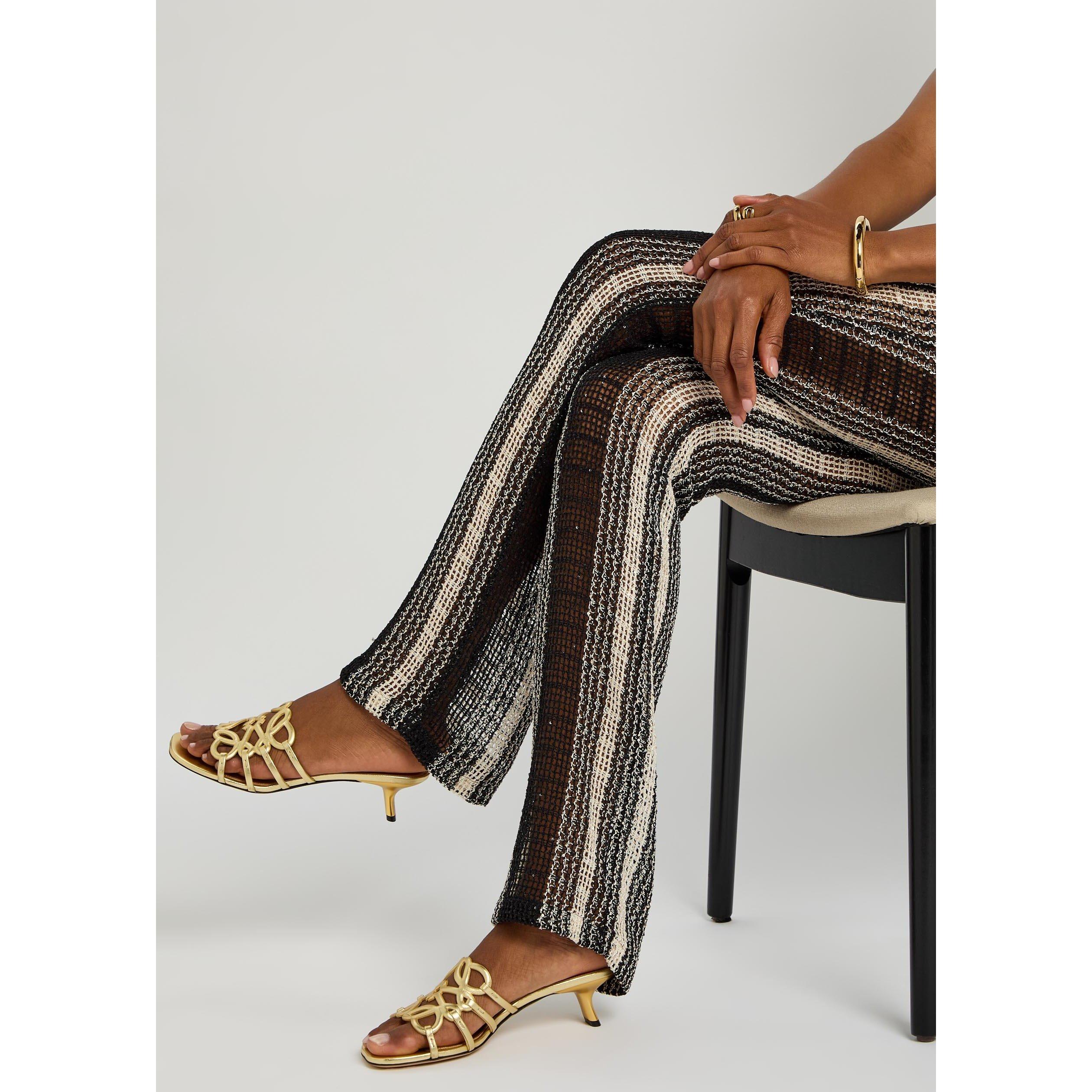 GOLD - LOEWE - Women's Petal Anagram Slide 45 Leather Heeled Mules - 3