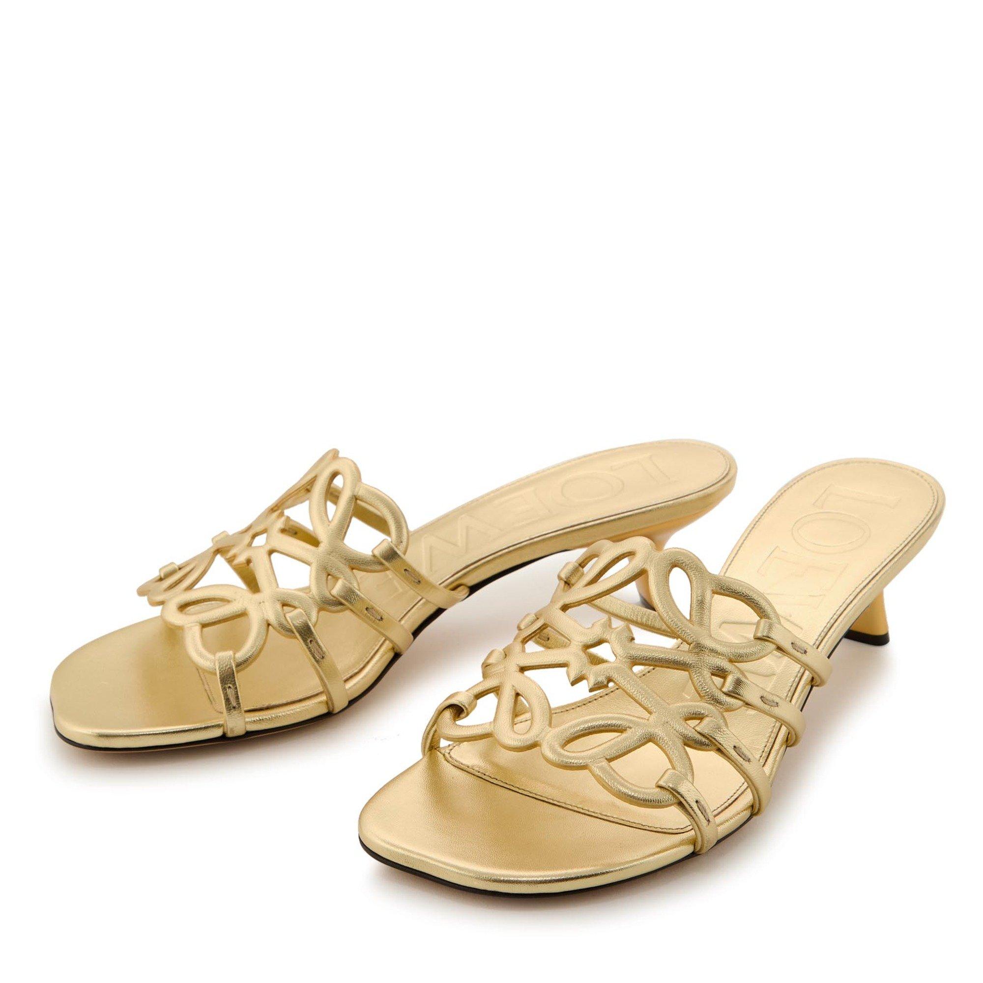 GOLD - LOEWE - Women's Petal Anagram Slide 45 Leather Heeled Mules - 4