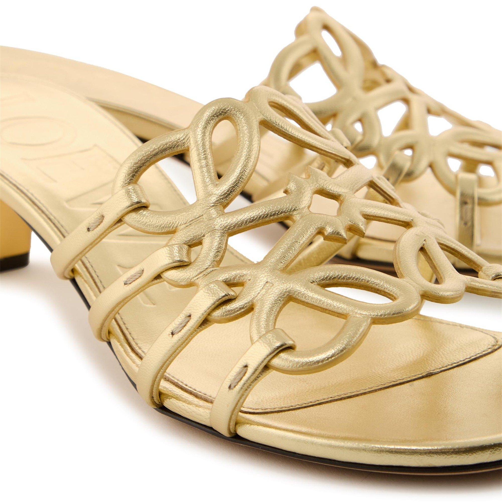 GOLD - LOEWE - Women's Petal Anagram Slide 45 Leather Heeled Mules - 5