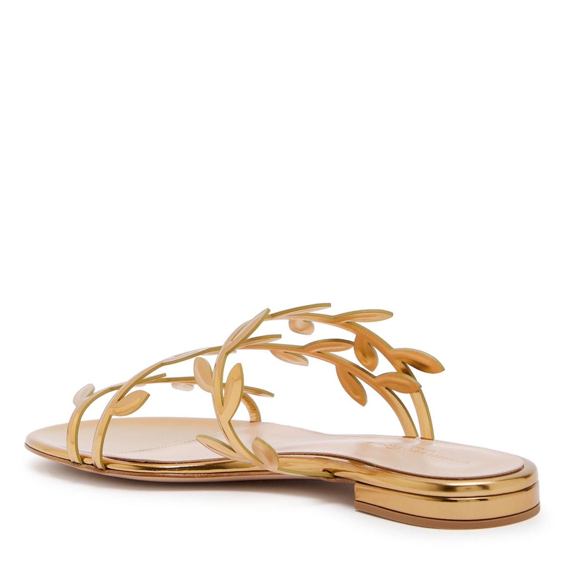 GOLD - Gianvito Rossi - Women's Flavia 05 Metal Leather Flat Sandals - 2