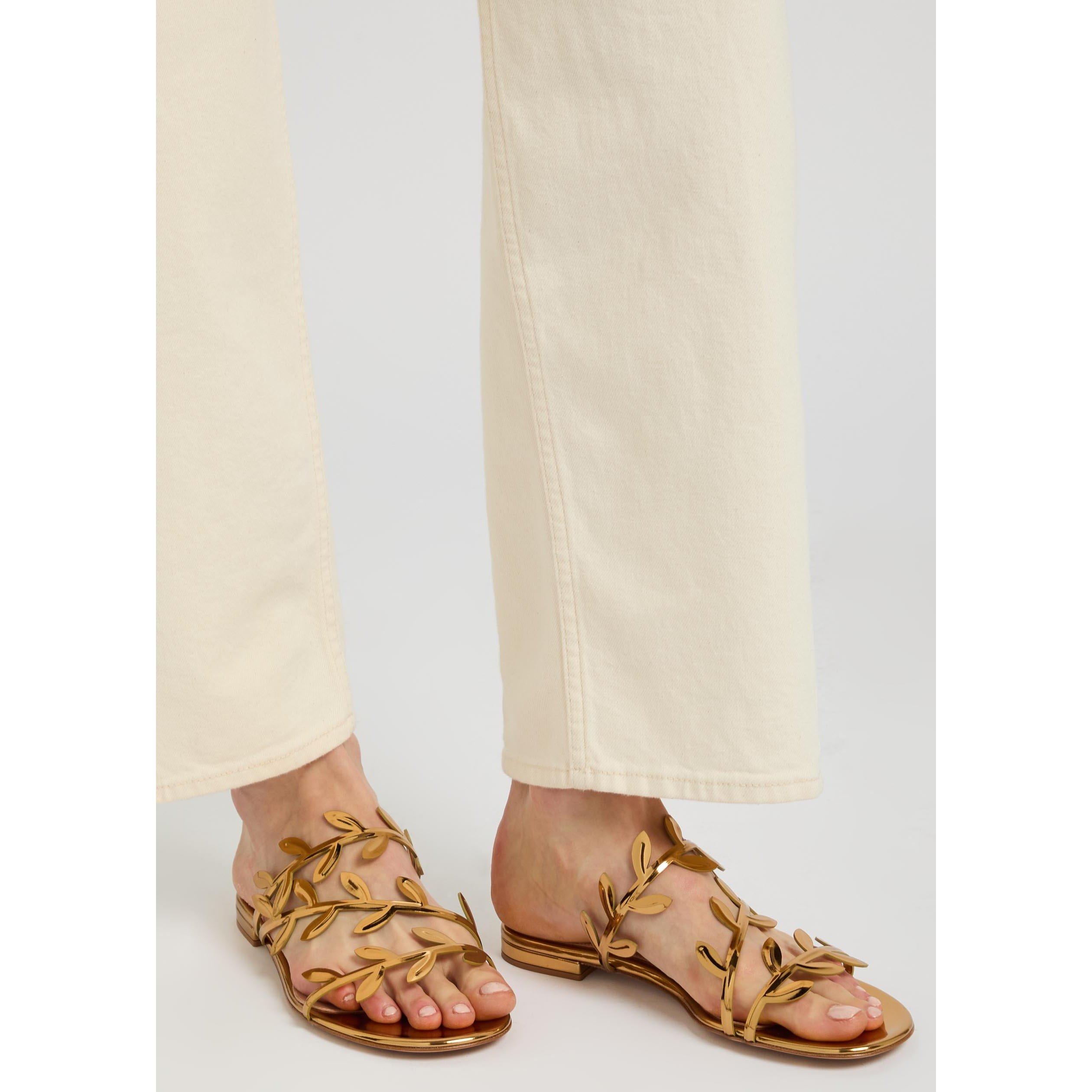 GOLD - Gianvito Rossi - Women's Flavia 05 Metal Leather Flat Sandals - 3