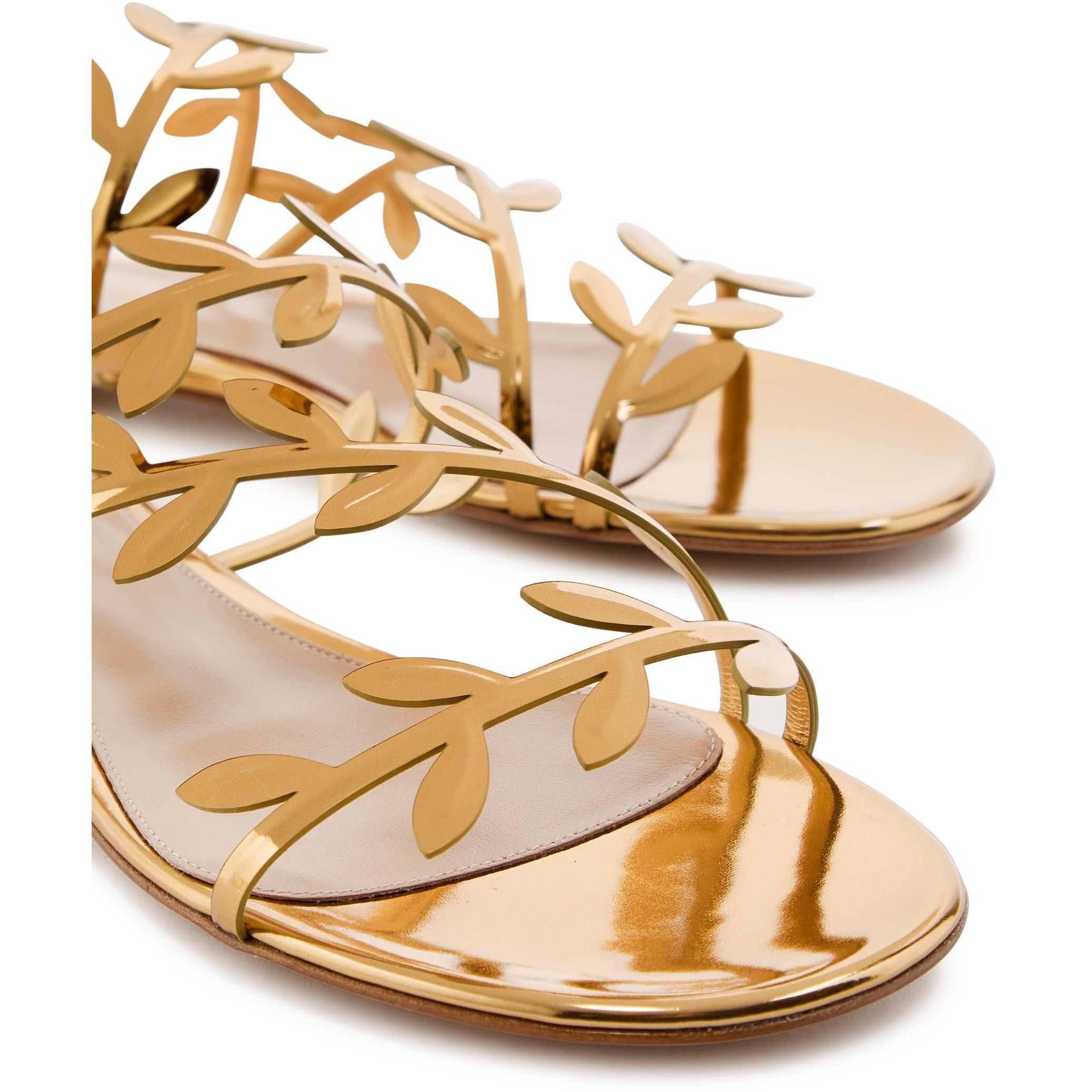 GOLD - Gianvito Rossi - Women's Flavia 05 Metal Leather Flat Sandals - 5