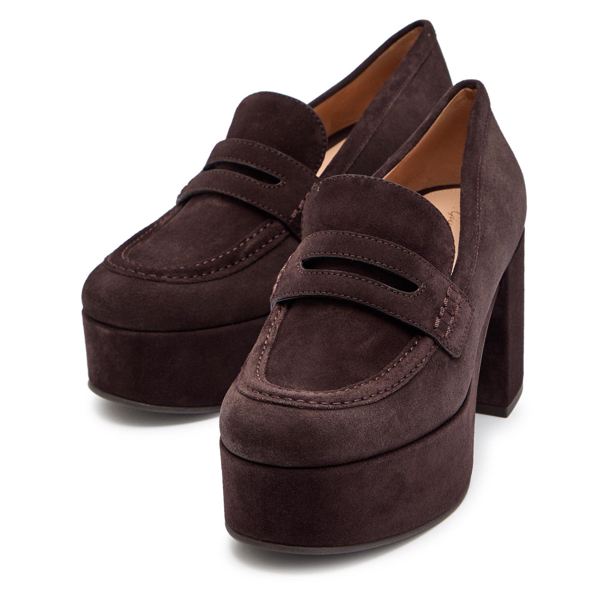 BROWN - Gianvito Rossi - Women's Jenna Suede Platform Heels - 3