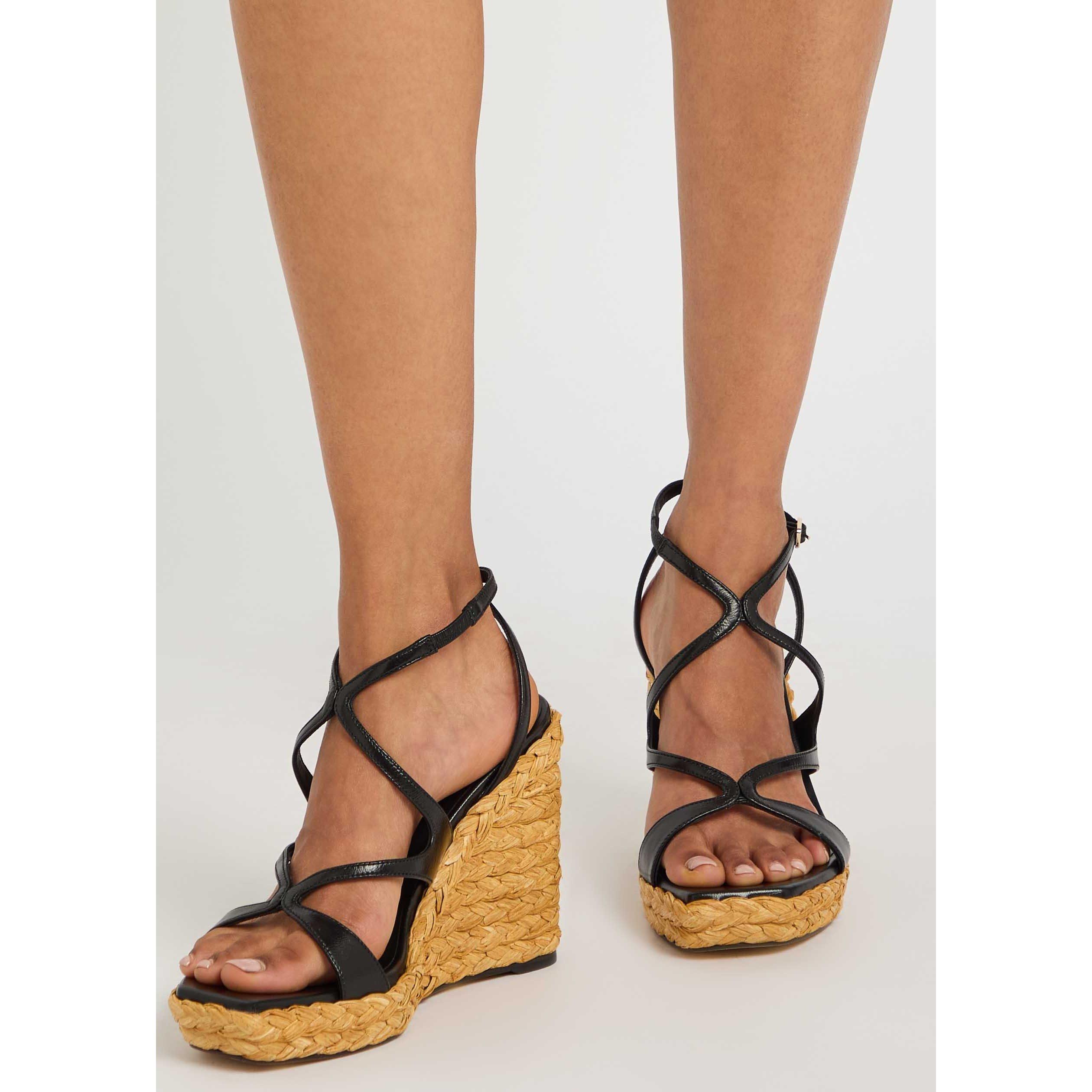 BLACK AND OTHER - Jimmy Choo - Women's Ayla 110 Leather Wedge Sandals - 3