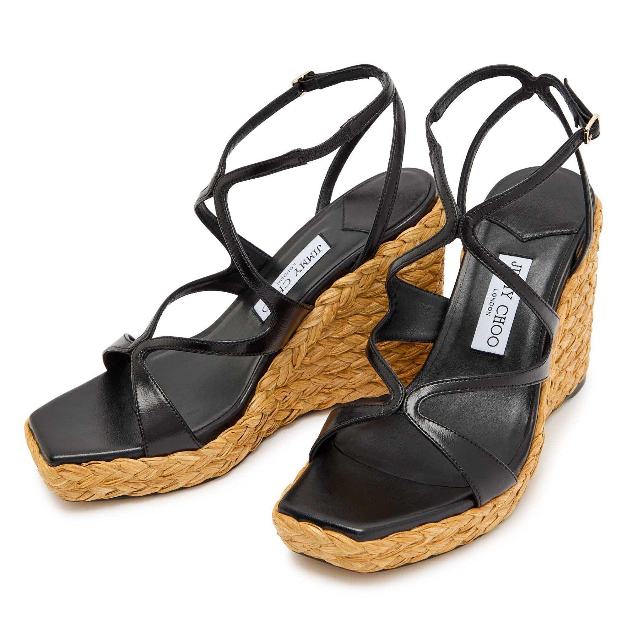 BLACK AND OTHER - Jimmy Choo - Women's Ayla 110 Leather Wedge Sandals - 4