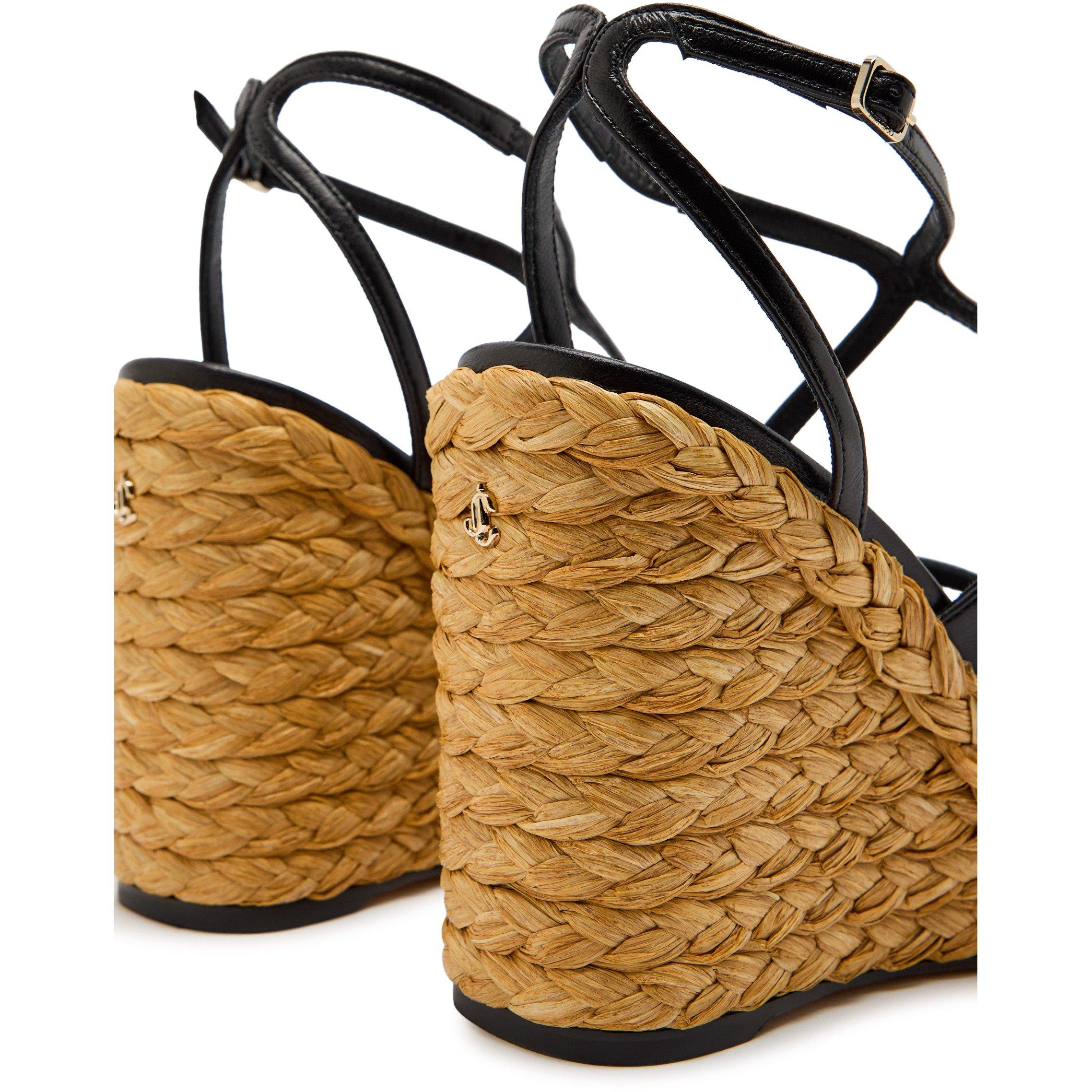 BLACK AND OTHER - Jimmy Choo - Women's Ayla 110 Leather Wedge Sandals - 5