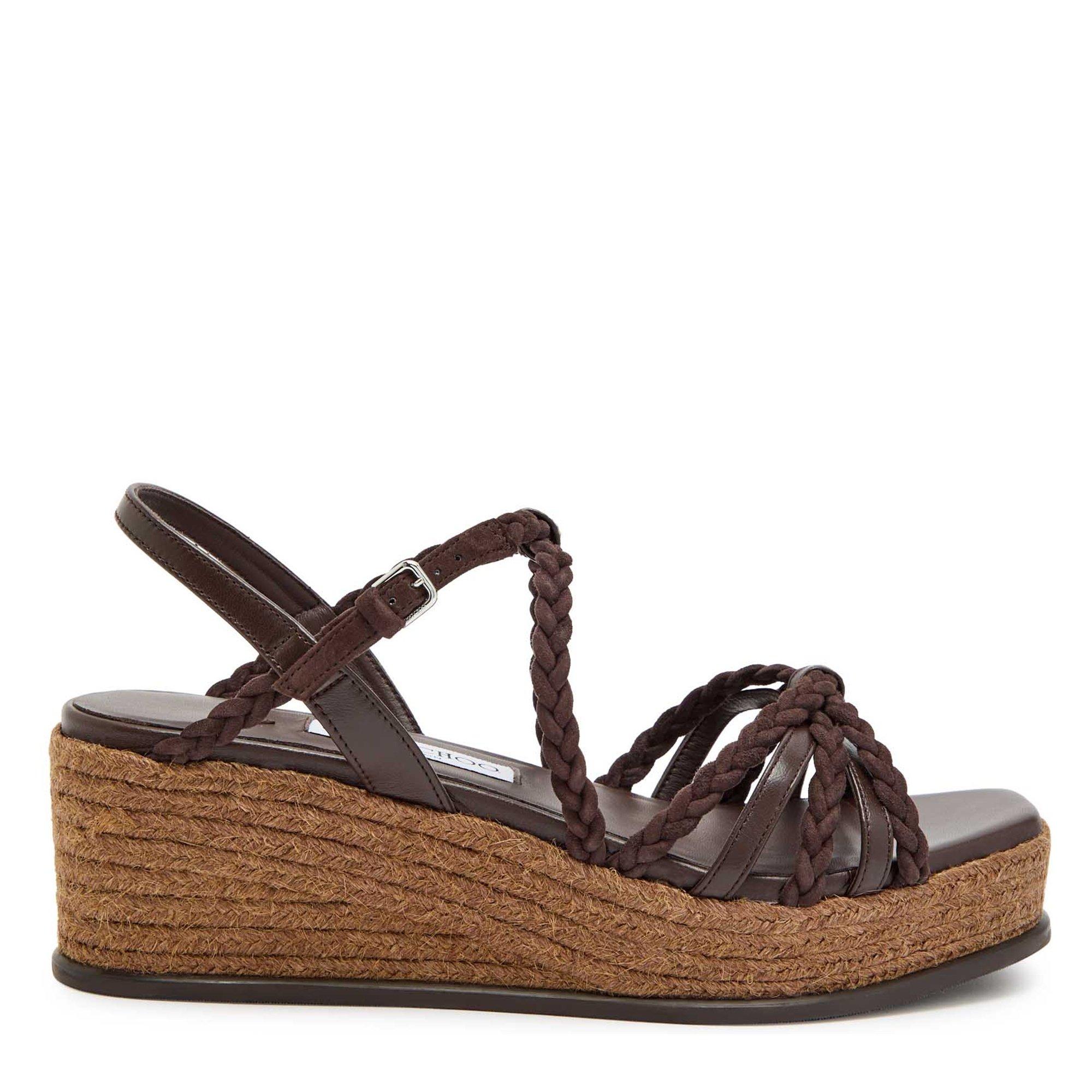 BROWN - Jimmy Choo - Women's NYRA 60 Suede Wedge Sandals - 1