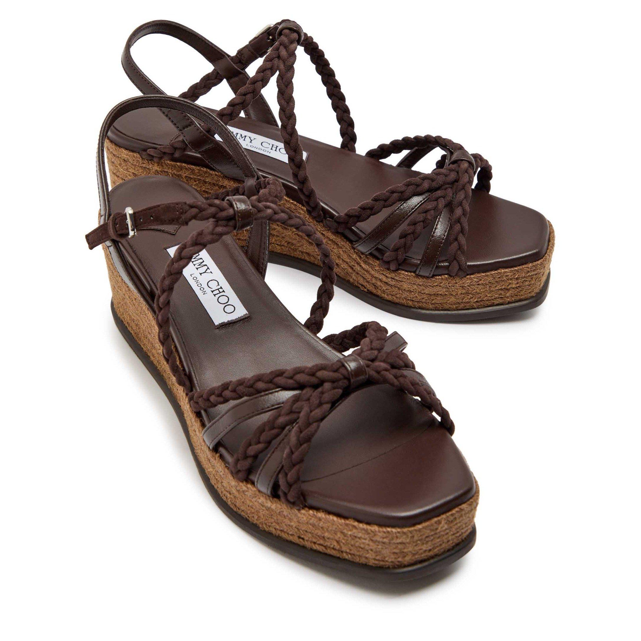 BROWN - Jimmy Choo - Women's NYRA 60 Suede Wedge Sandals - 4