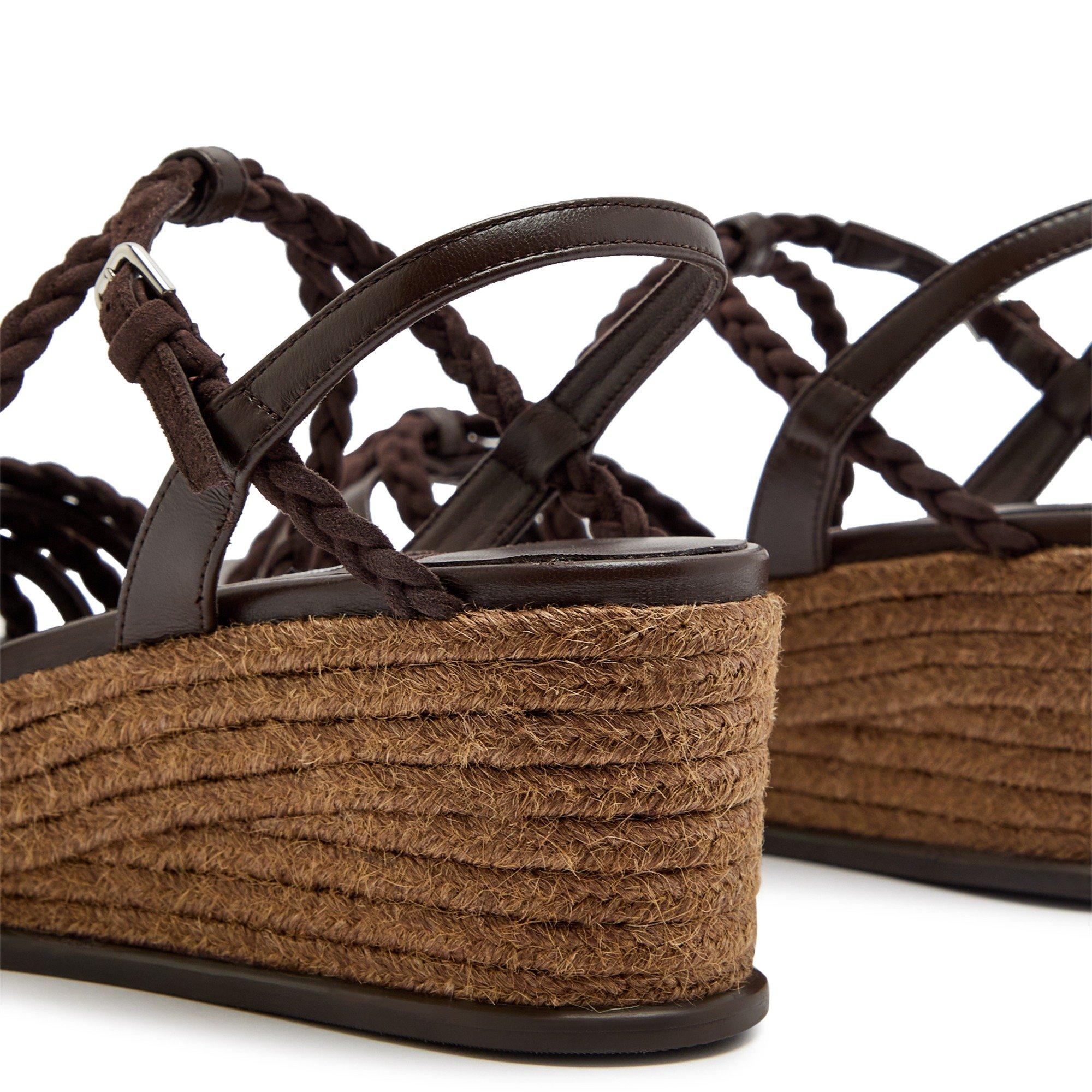 BROWN - Jimmy Choo - Women's NYRA 60 Suede Wedge Sandals - 5