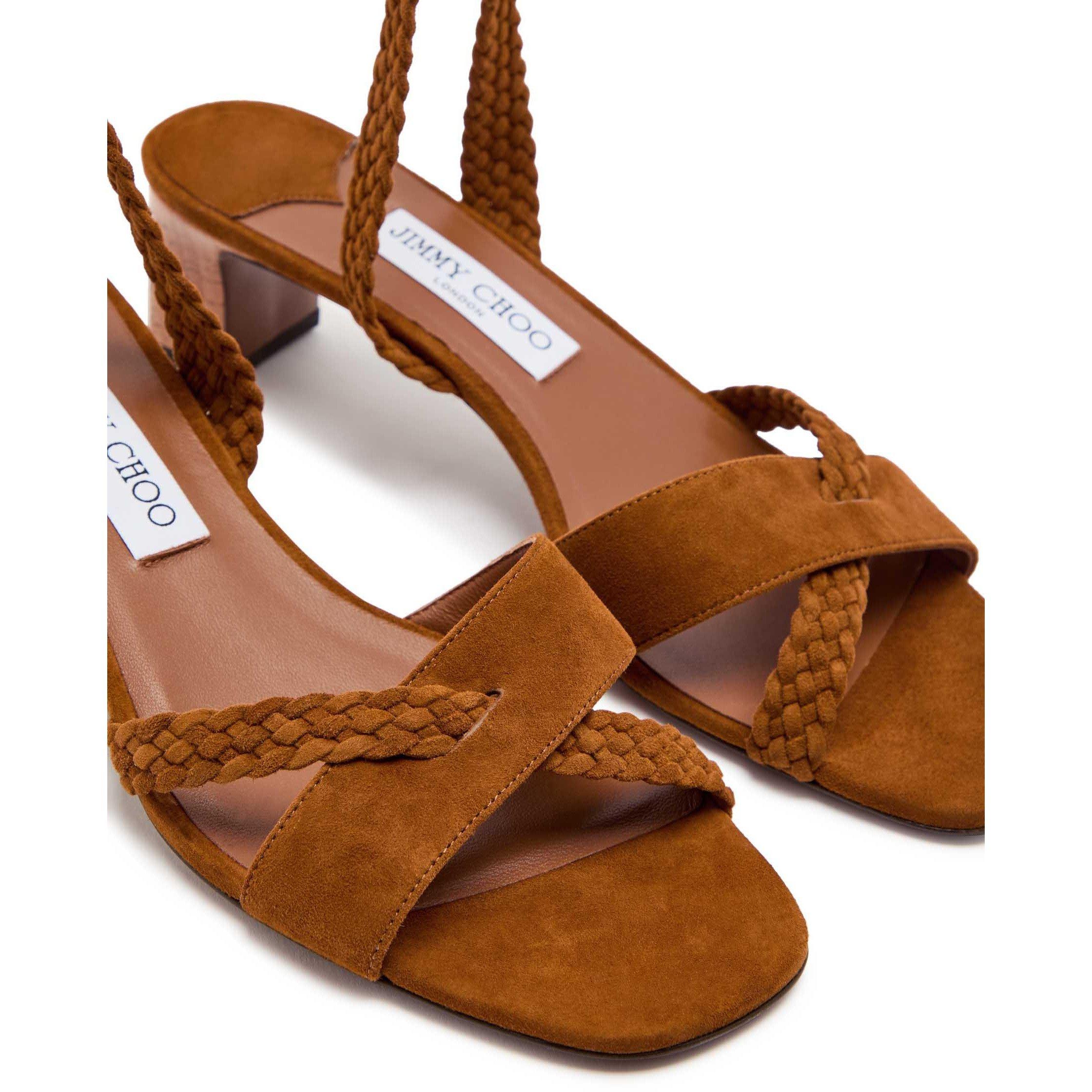TAN - Jimmy Choo - Women's Rori 45 Suede Heeled Sandals - 4