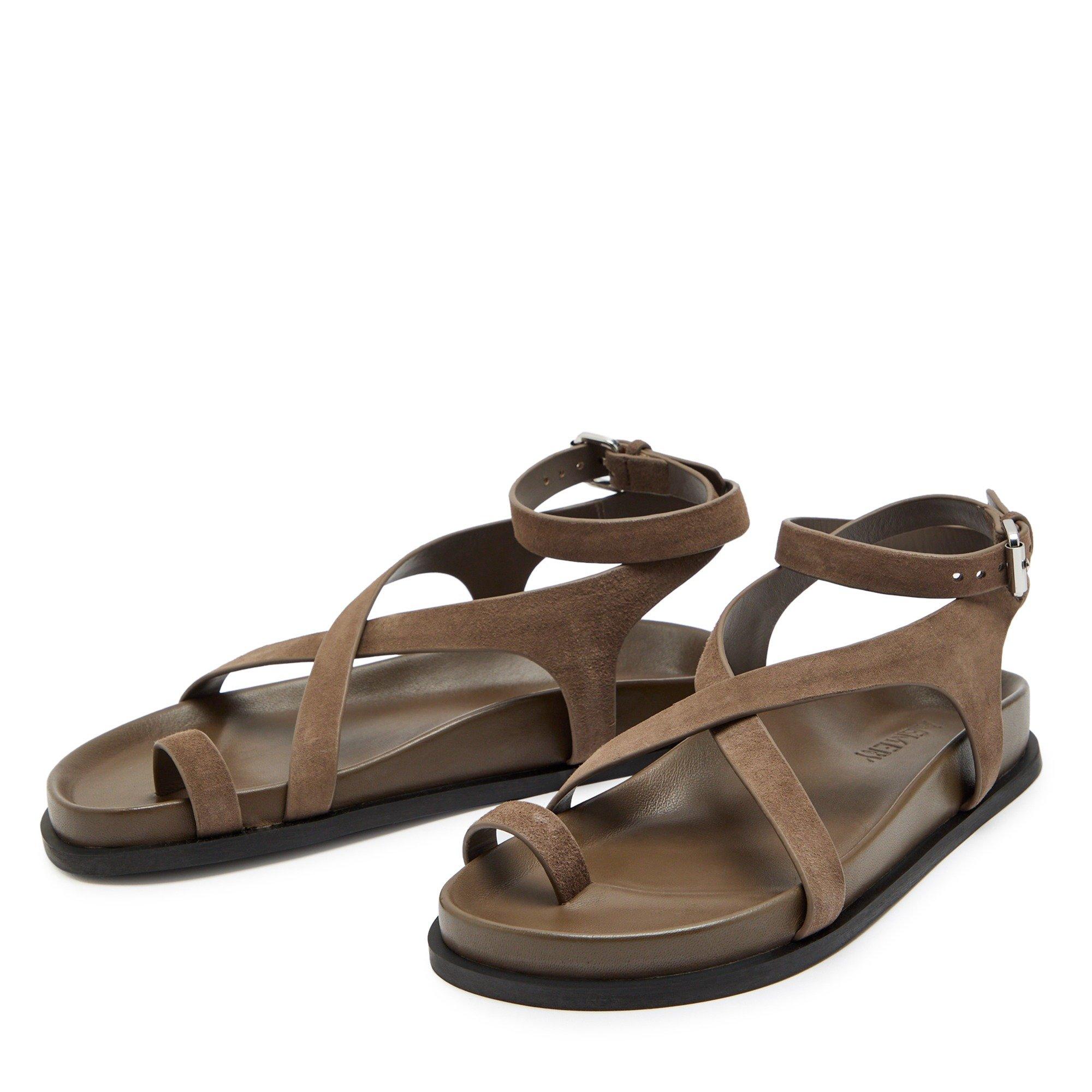 TAUPE - Unknown - Women's Jalen Slim Leather Flat Sandals - 3