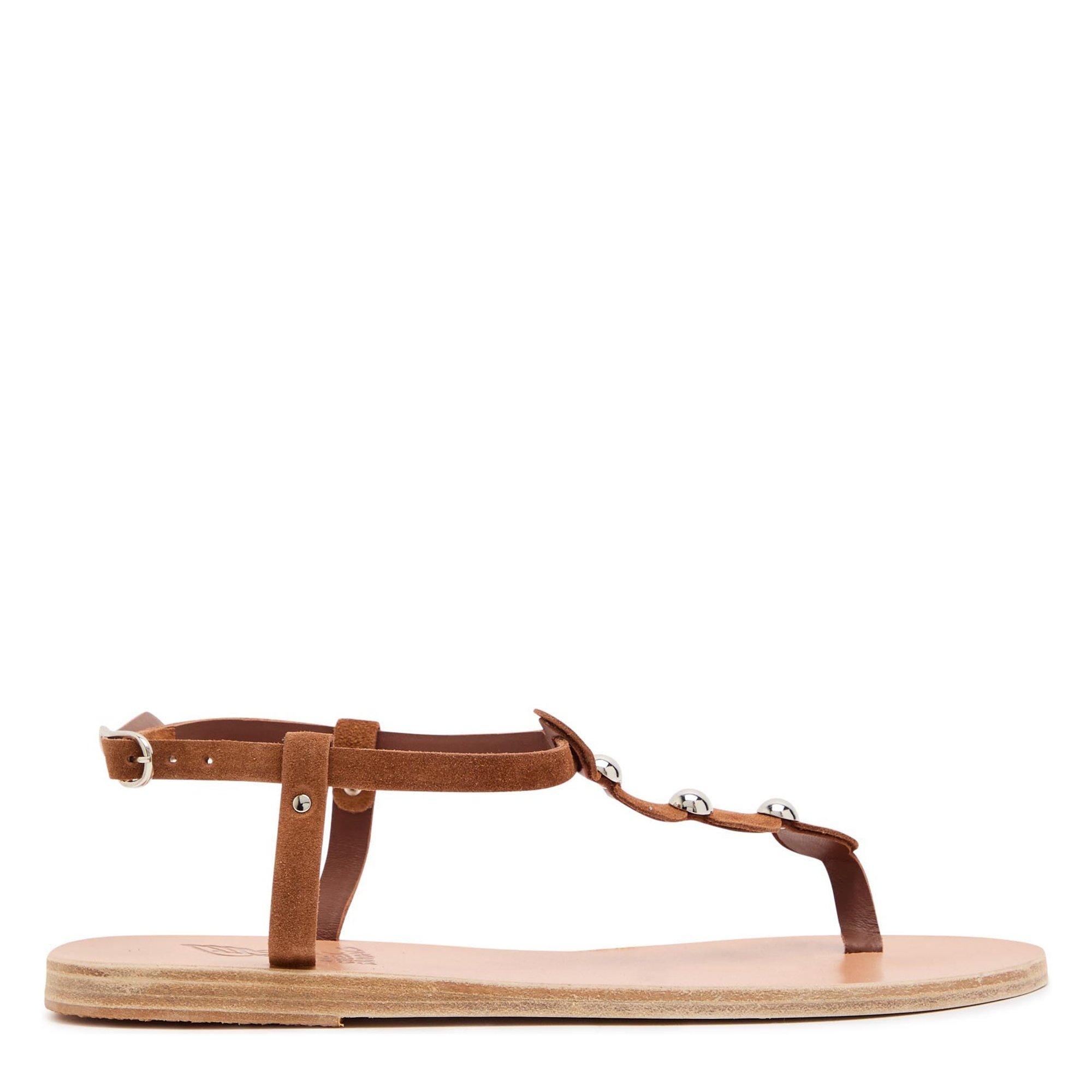 BROWN - Ancient Greek Sandals - Women's Ilida Studded Suede Flat Sandals - 1