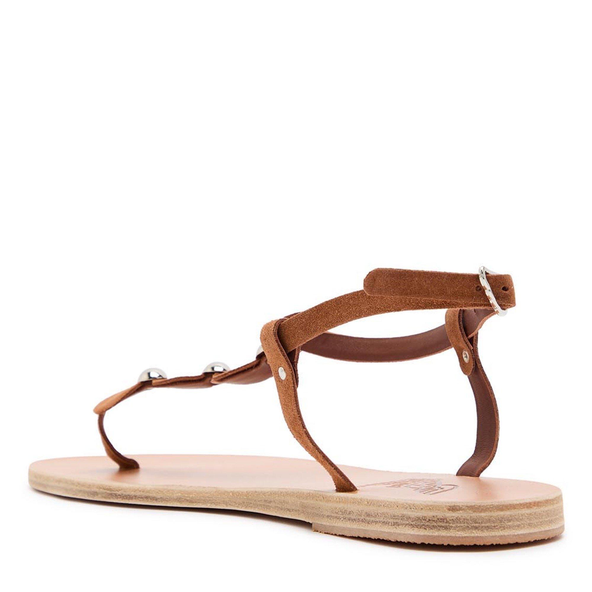 BROWN - Ancient Greek Sandals - Women's Ilida Studded Suede Flat Sandals - 2