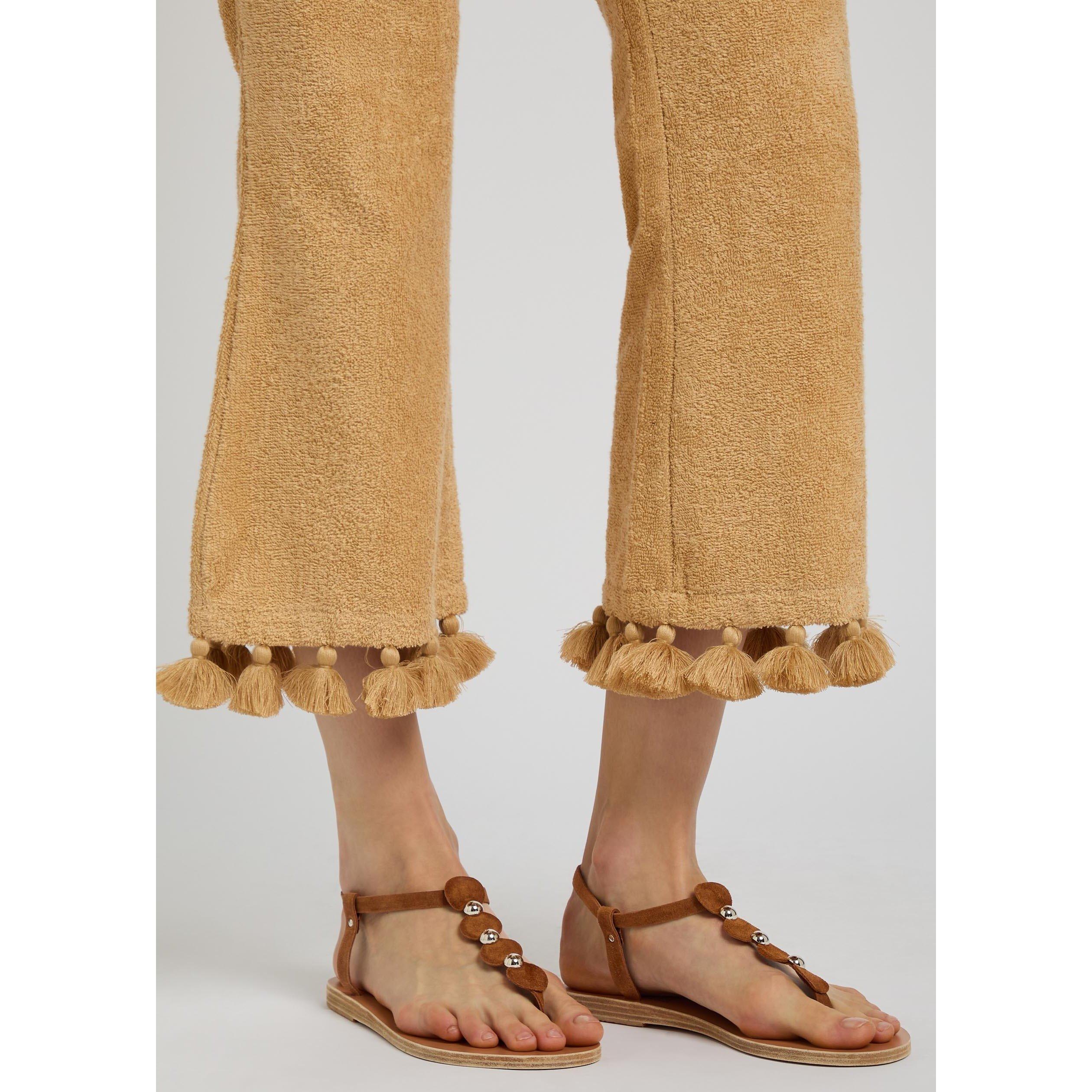 BROWN - Ancient Greek Sandals - Women's Ilida Studded Suede Flat Sandals - 3