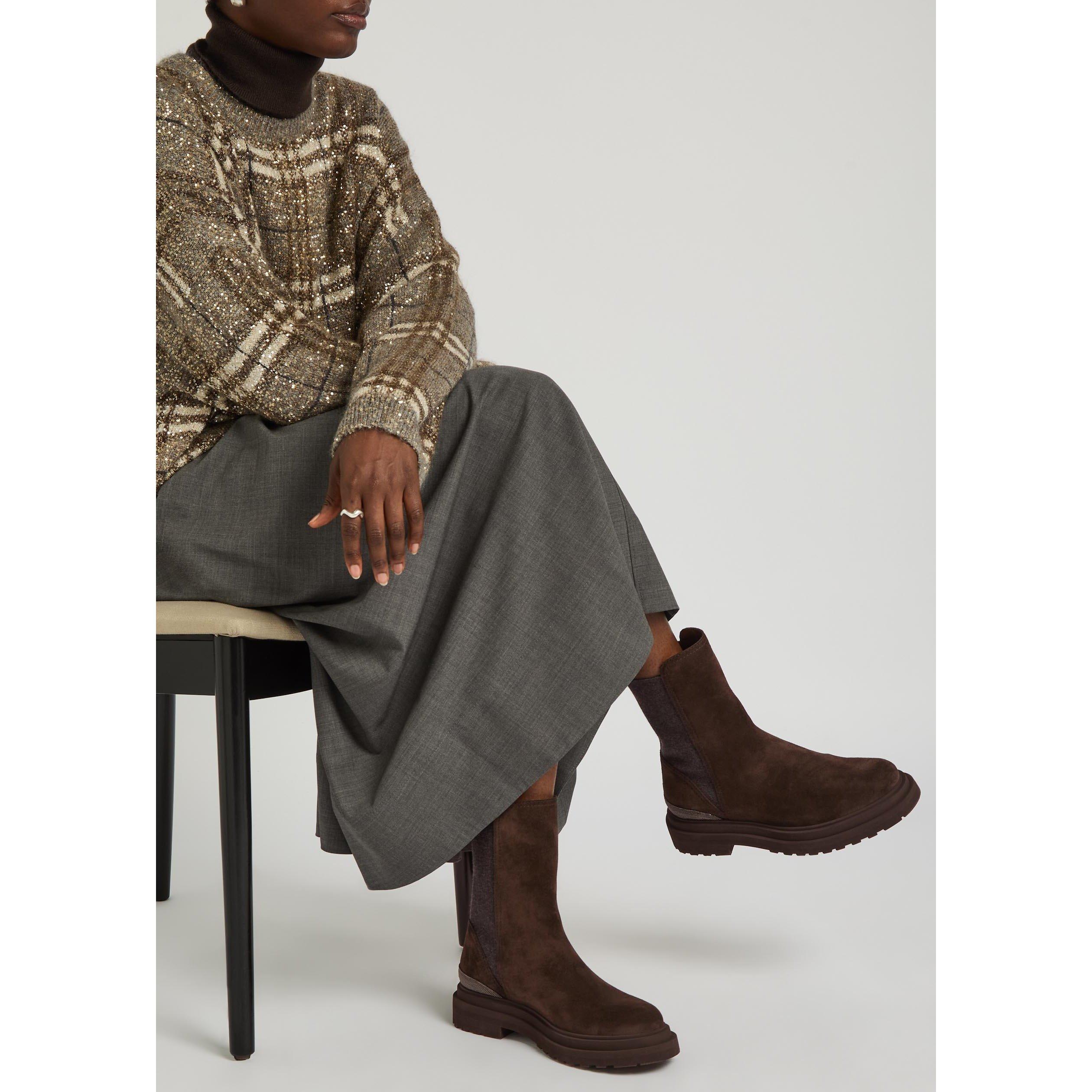 BROWN - Brunello Cucinelli - Women's Suede Chelsea Boots - 3