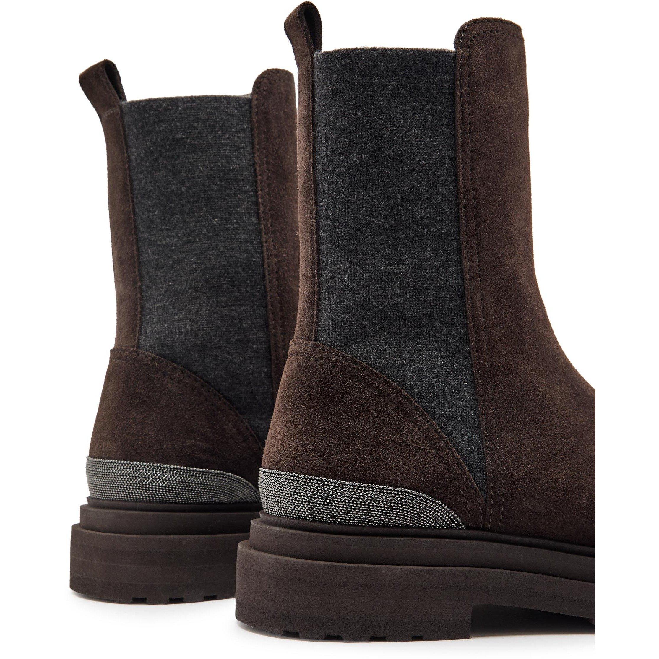 BROWN - Brunello Cucinelli - Women's Suede Chelsea Boots - 5