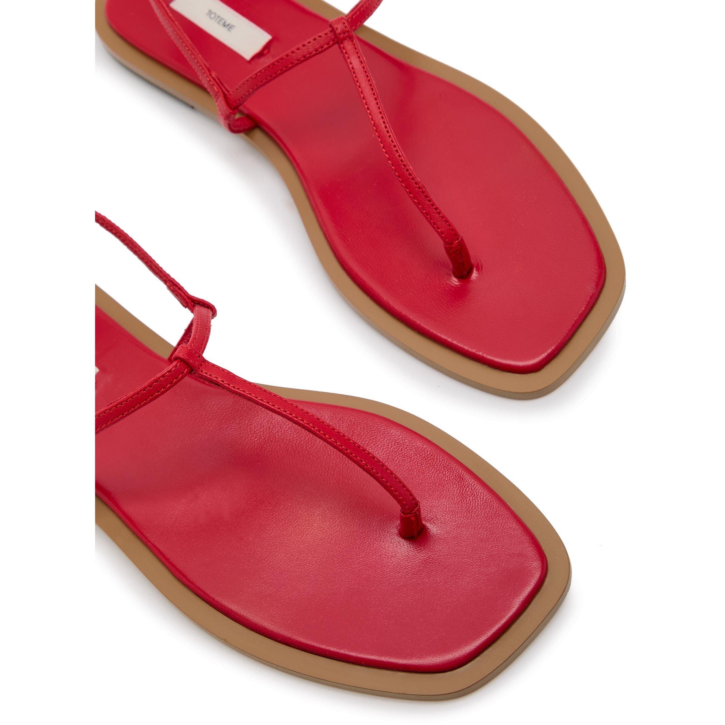 RED - Toteme - Women's T-Strap Nappa Leather Flat Sandals - 5
