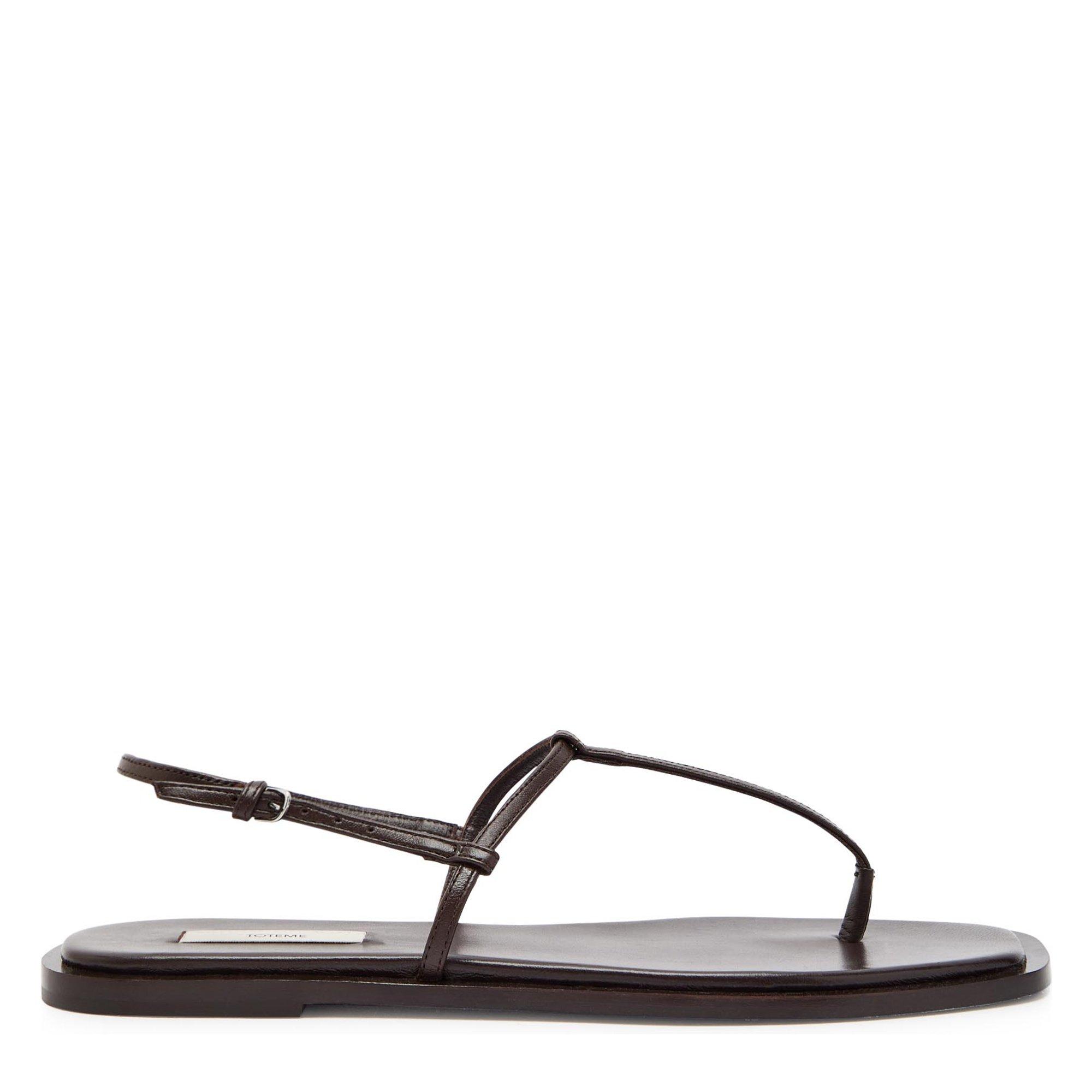 Women's T-Strap Nappa Leather Flat Sandals