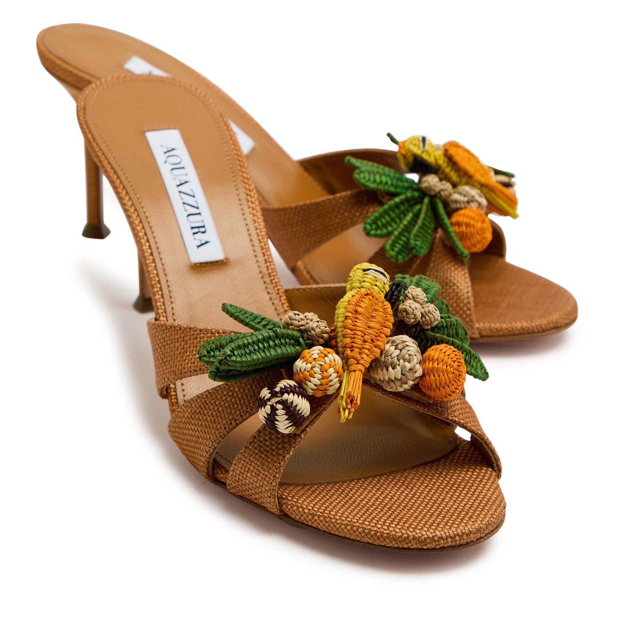 CAMEL - Aquazzura - Women's Birdsong 75 Heeled Mules - 5