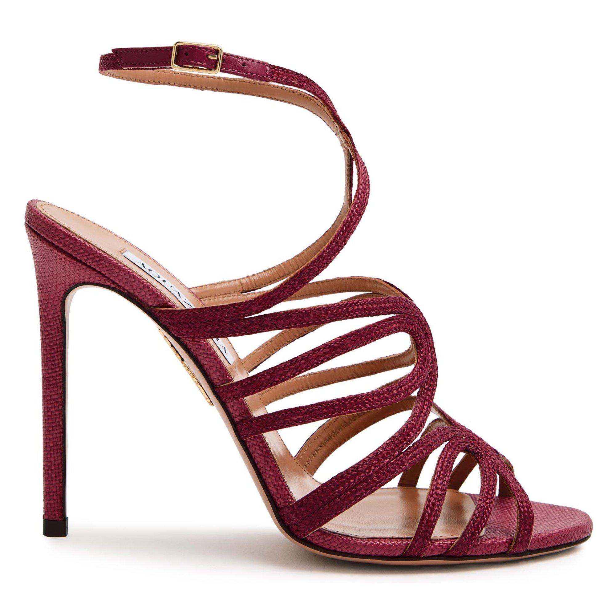 BURGUNDY - Aquazzura - Women's Serenade 105 Raffia Heeled Sandals - 1