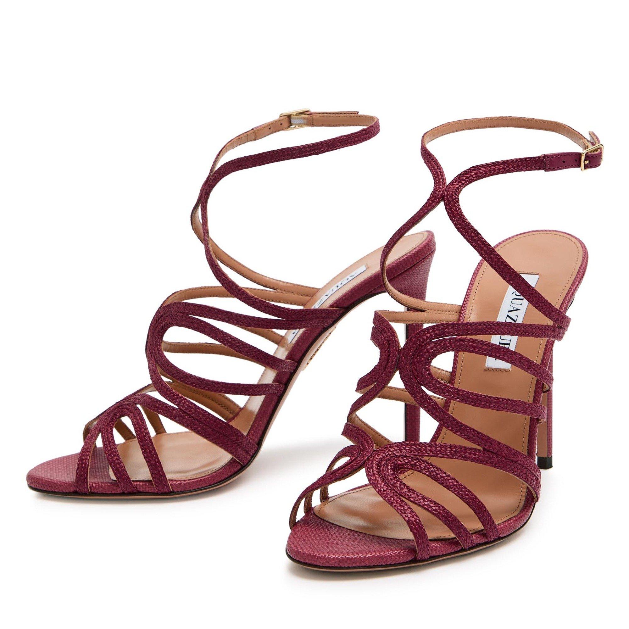 BURGUNDY - Aquazzura - Women's Serenade 105 Raffia Heeled Sandals - 4