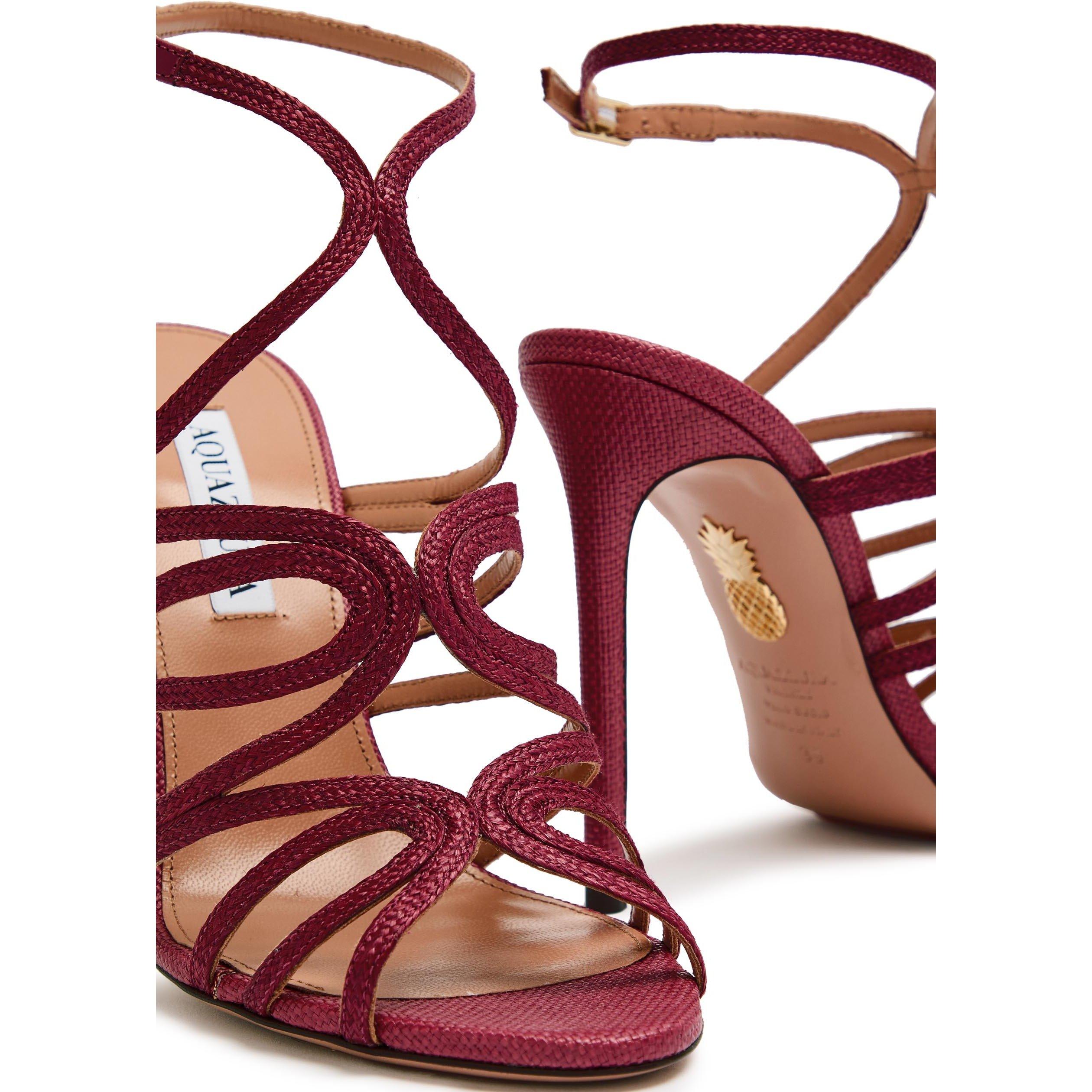 BURGUNDY - Aquazzura - Women's Serenade 105 Raffia Heeled Sandals - 5