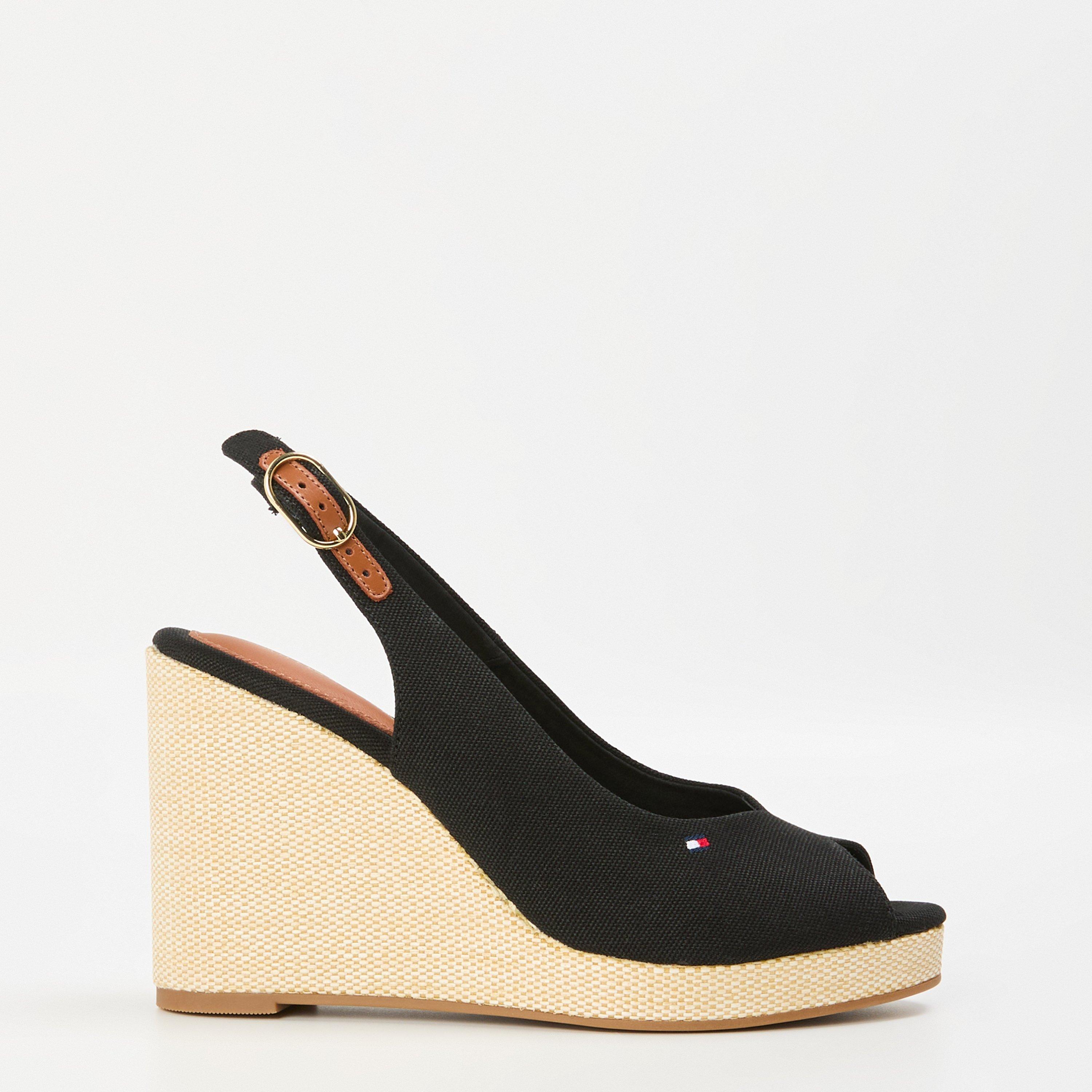 Tommy Hilfiger Iconic Elena Sling Back Wedges - Black - Size 7 (41)