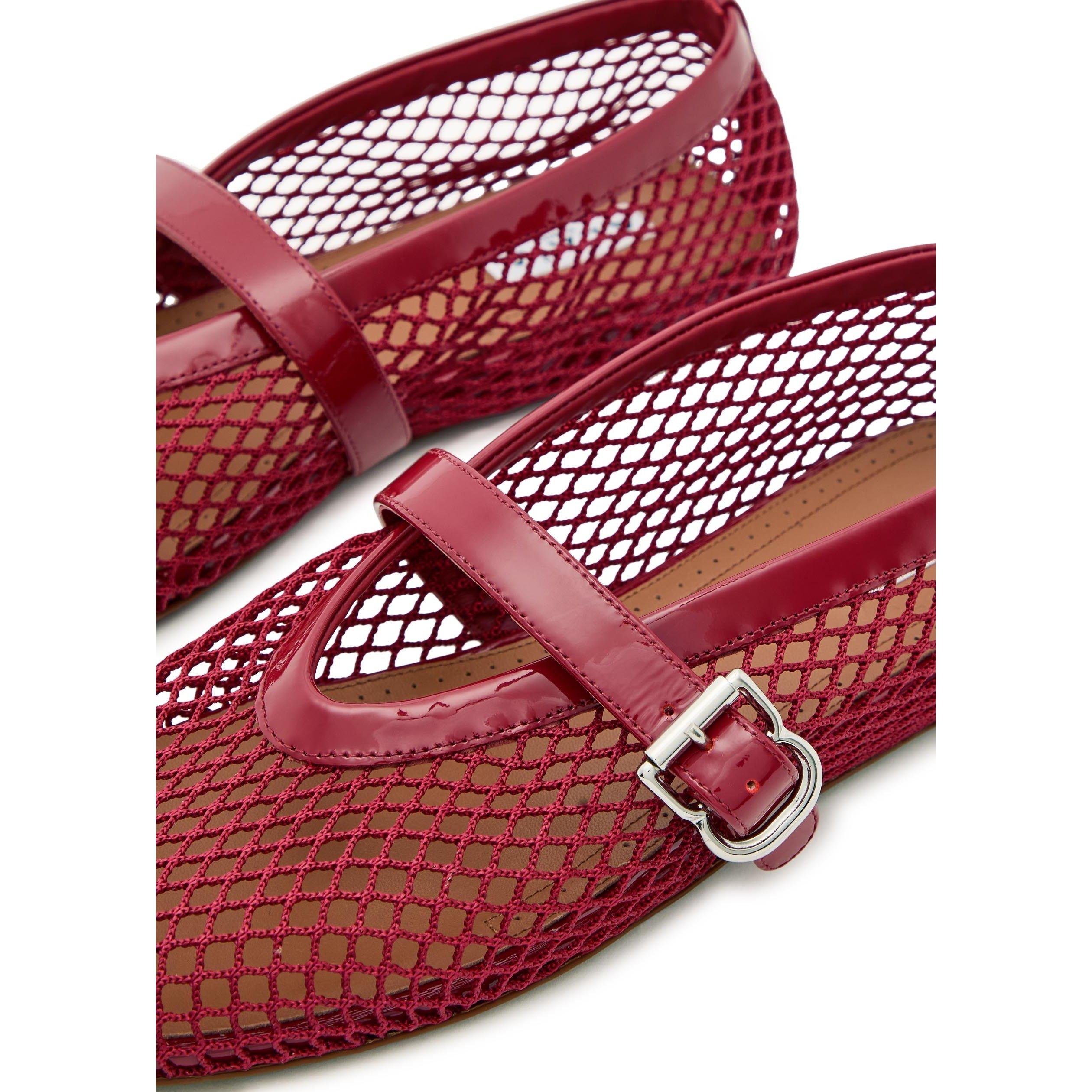 BURGUNDY - Alaia - Women's La Ballerine Fishnet Ballet Pumps - 5