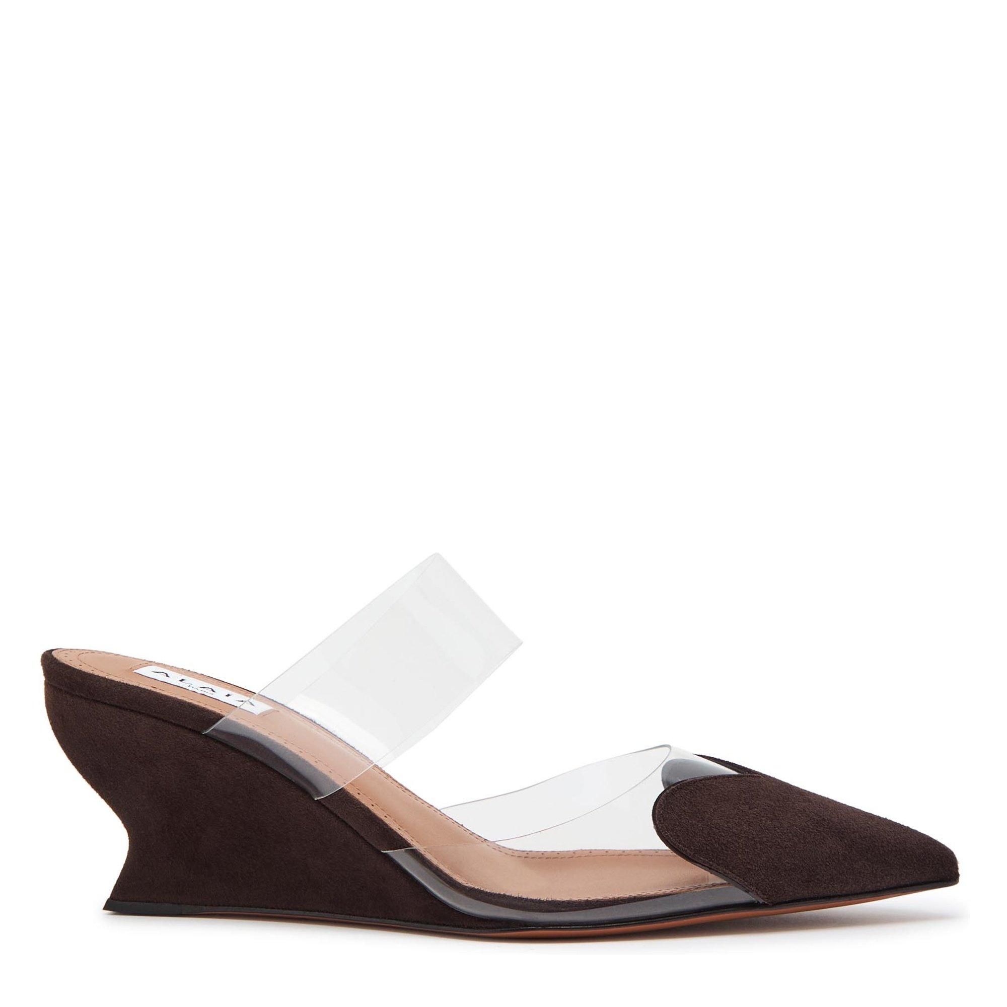 BROWN - Alaia - Women's Le Coeur Suede Wedge Mules 60mm - 1