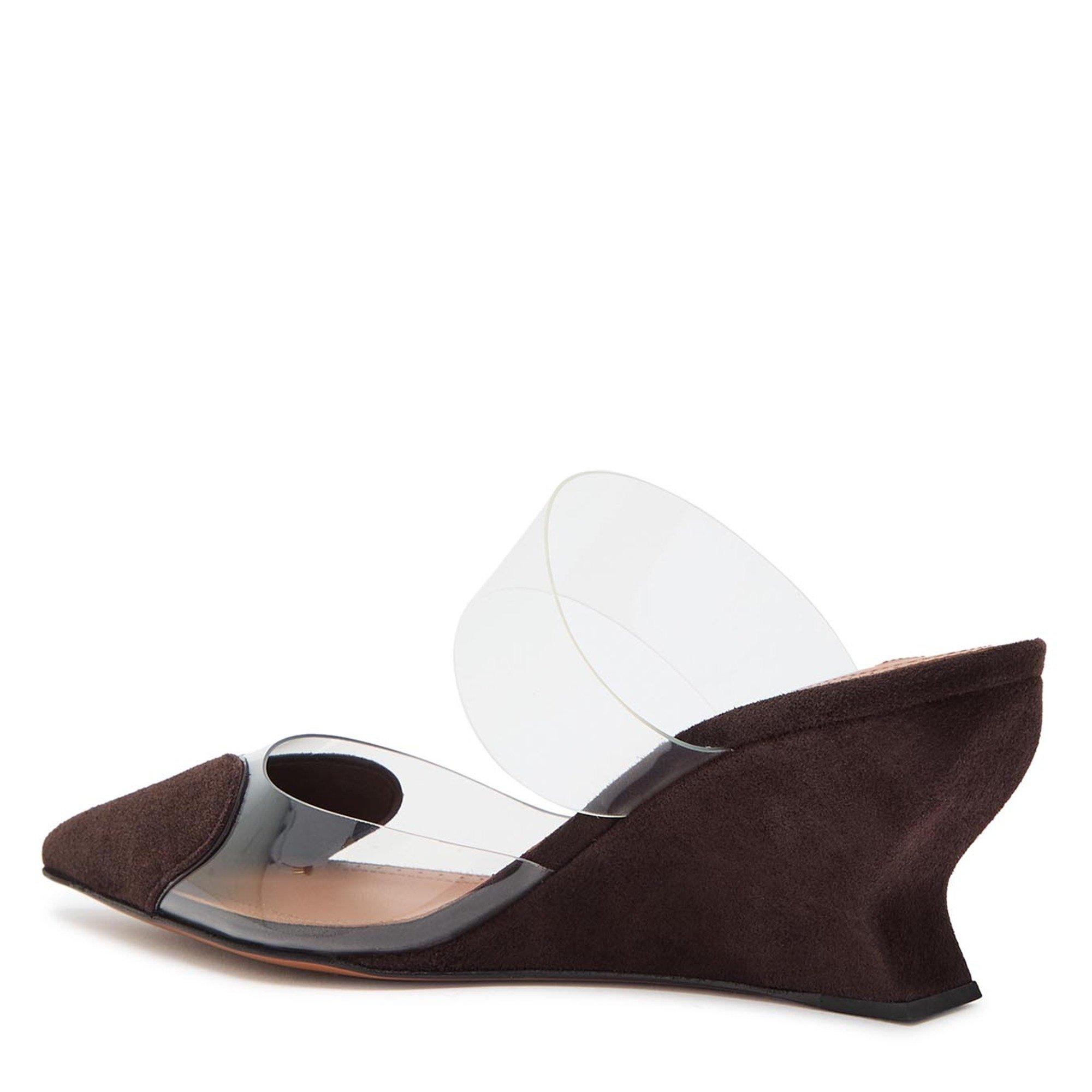 BROWN - Alaia - Women's Le Coeur Suede Wedge Mules 60mm - 2