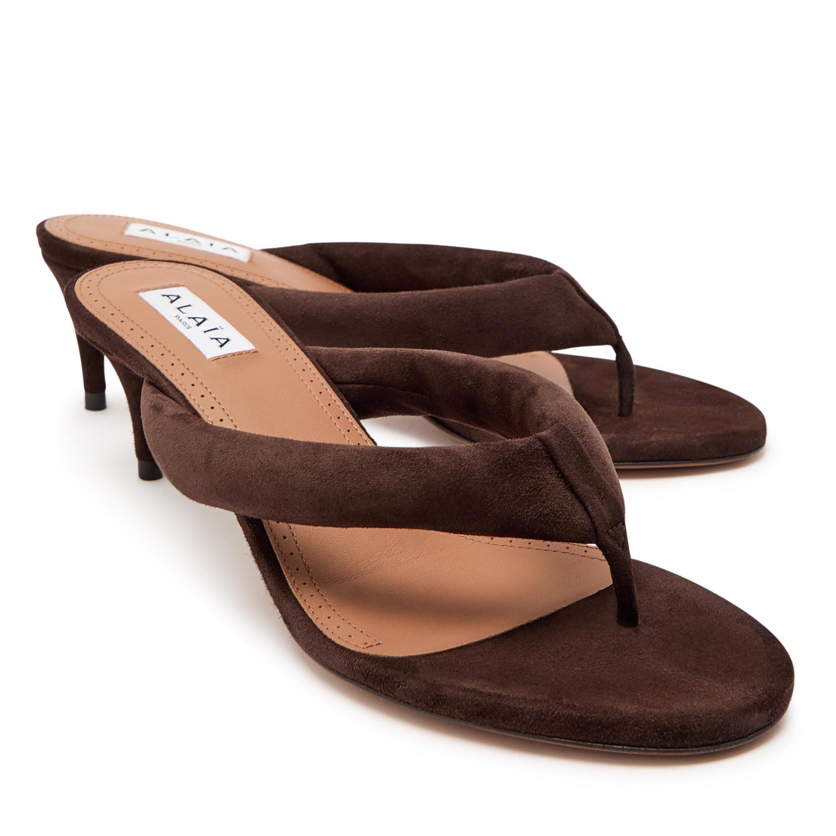 BROWN - Alaia - Women's Padded Suede Kitten-Heel Sandals - 4