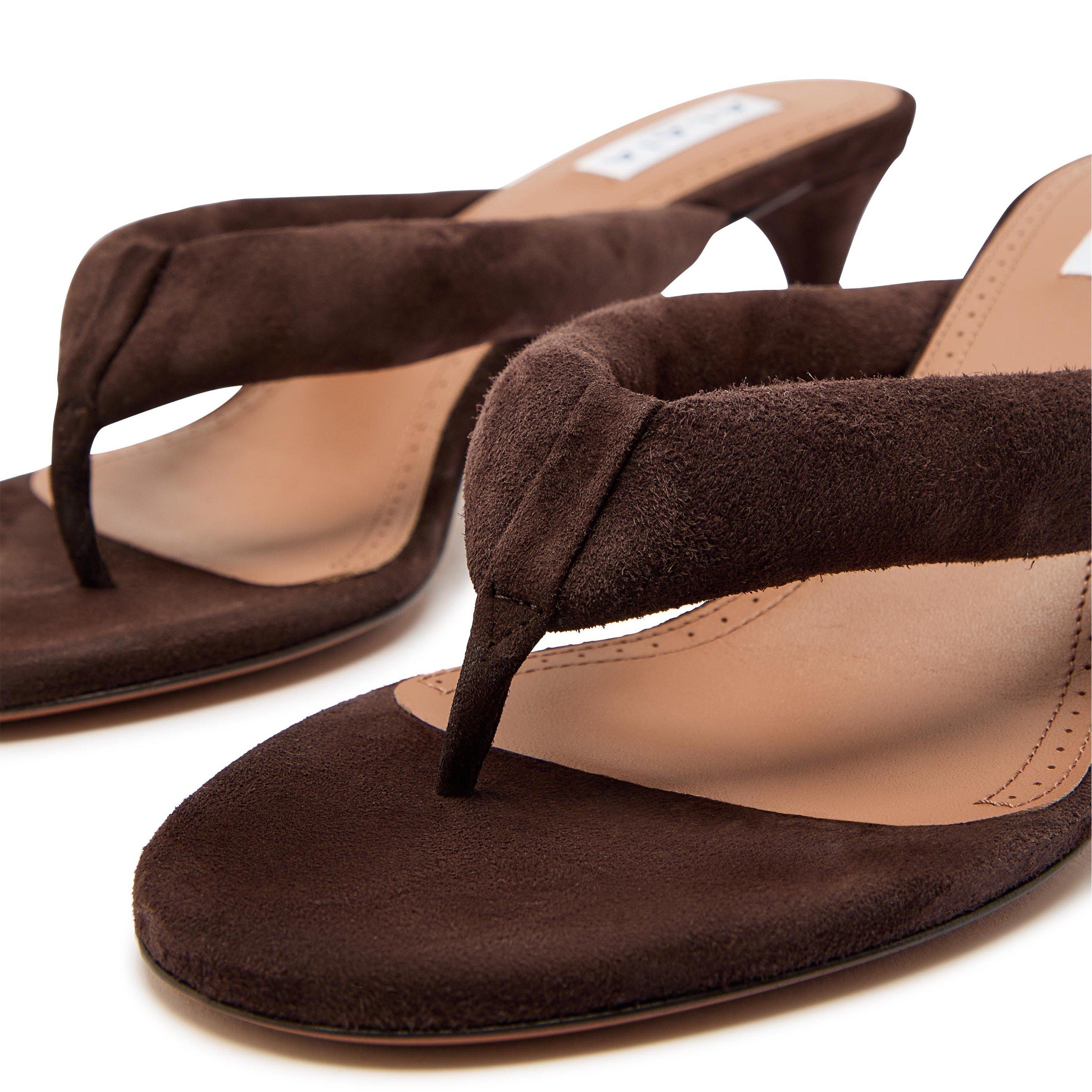 BROWN - Alaia - Women's Padded Suede Kitten-Heel Sandals - 5