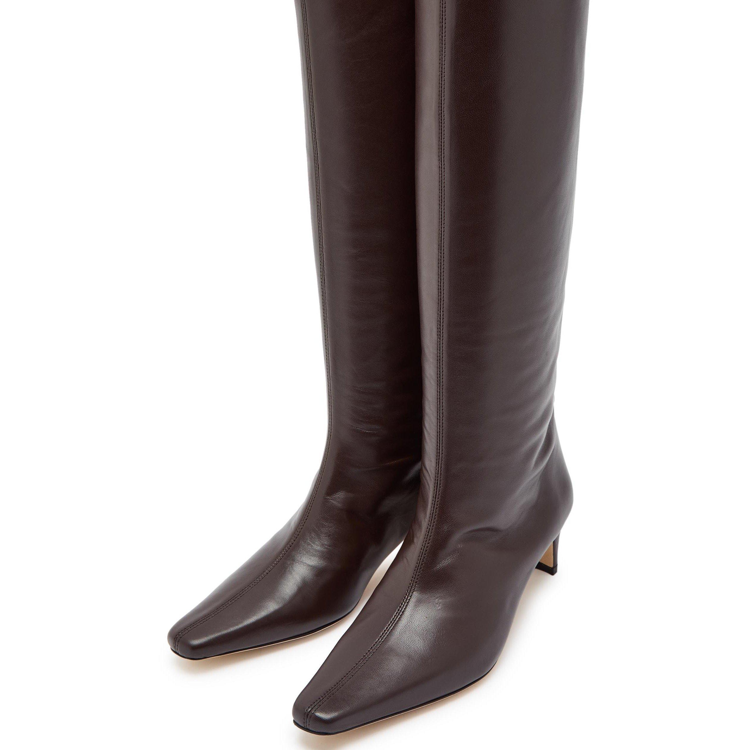 BROWN - Staud - Women's Wally Leather Knee-High Boots - 3