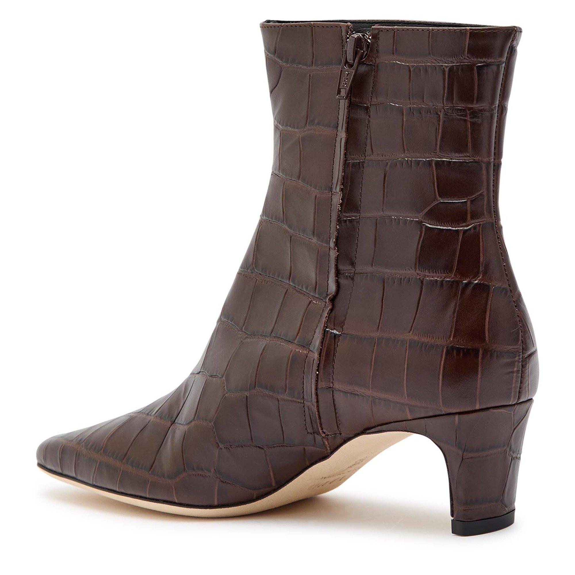 BROWN - Staud - Women's Wally Leather Square-Toe Kitten-Heel Ankle Boots - 2