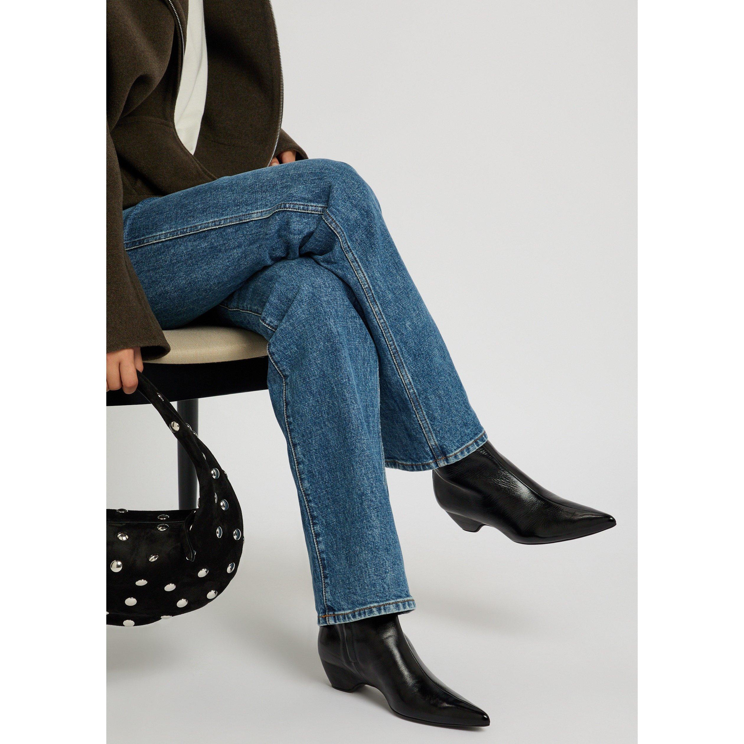 BLACK - Khaite - Women's Sybil Wedge Leather Ankle Boots - 3