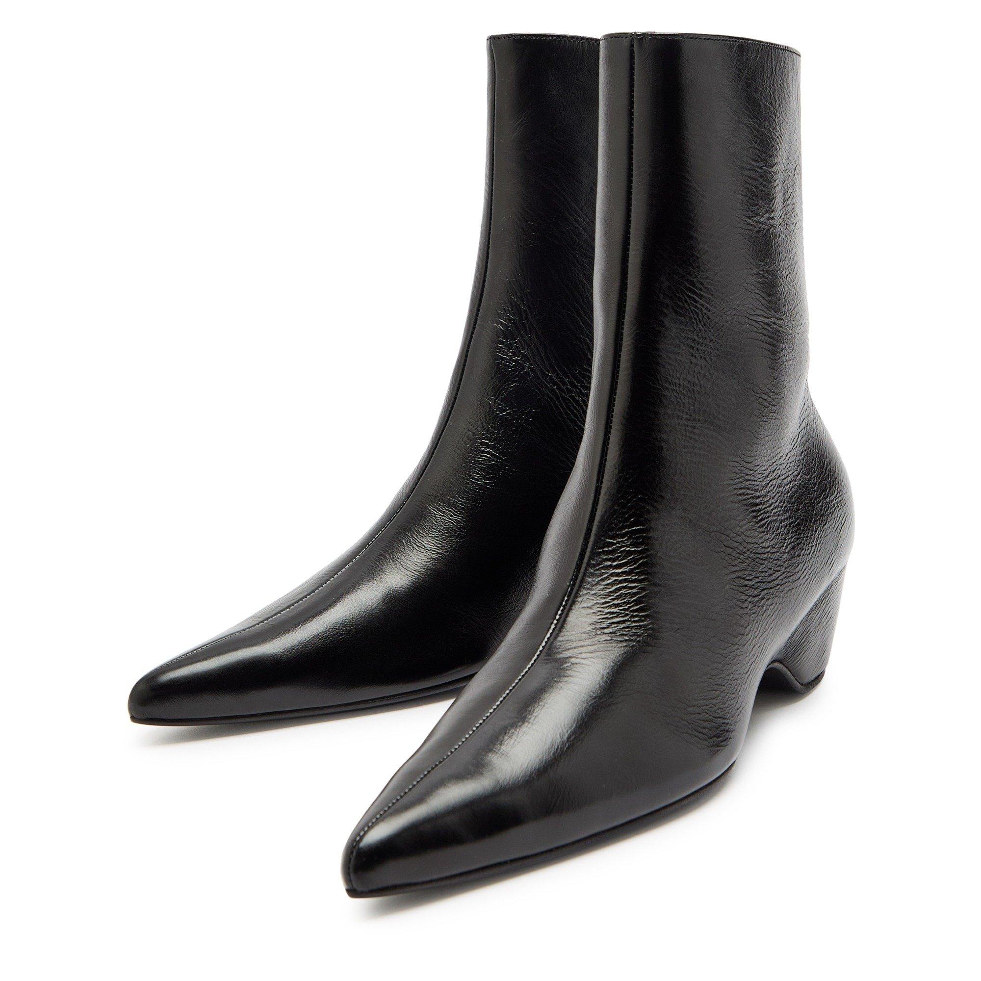BLACK - Khaite - Women's Sybil Wedge Leather Ankle Boots - 4