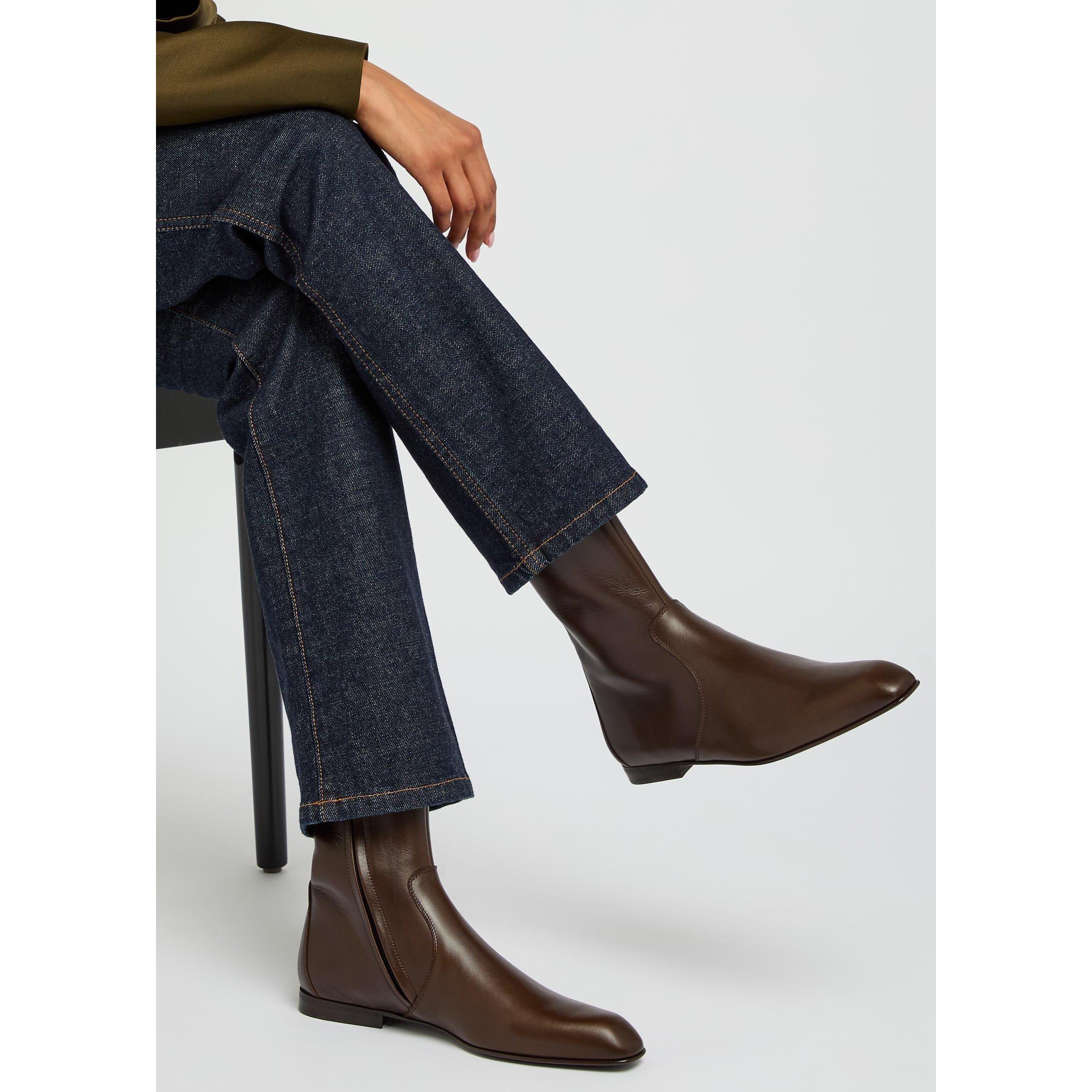 BROWN - Khaite - Women's Colt Leather Flat Ankle Boots - 3