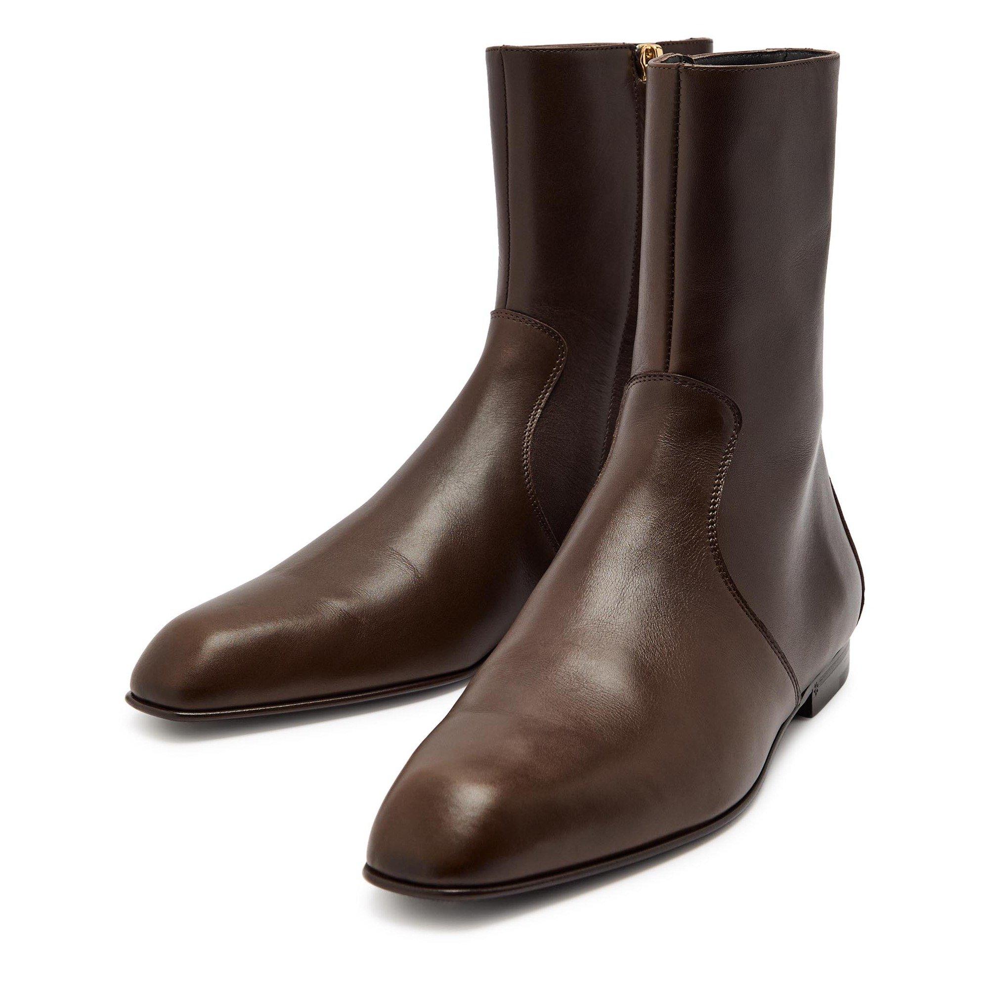 BROWN - Khaite - Women's Colt Leather Flat Ankle Boots - 4
